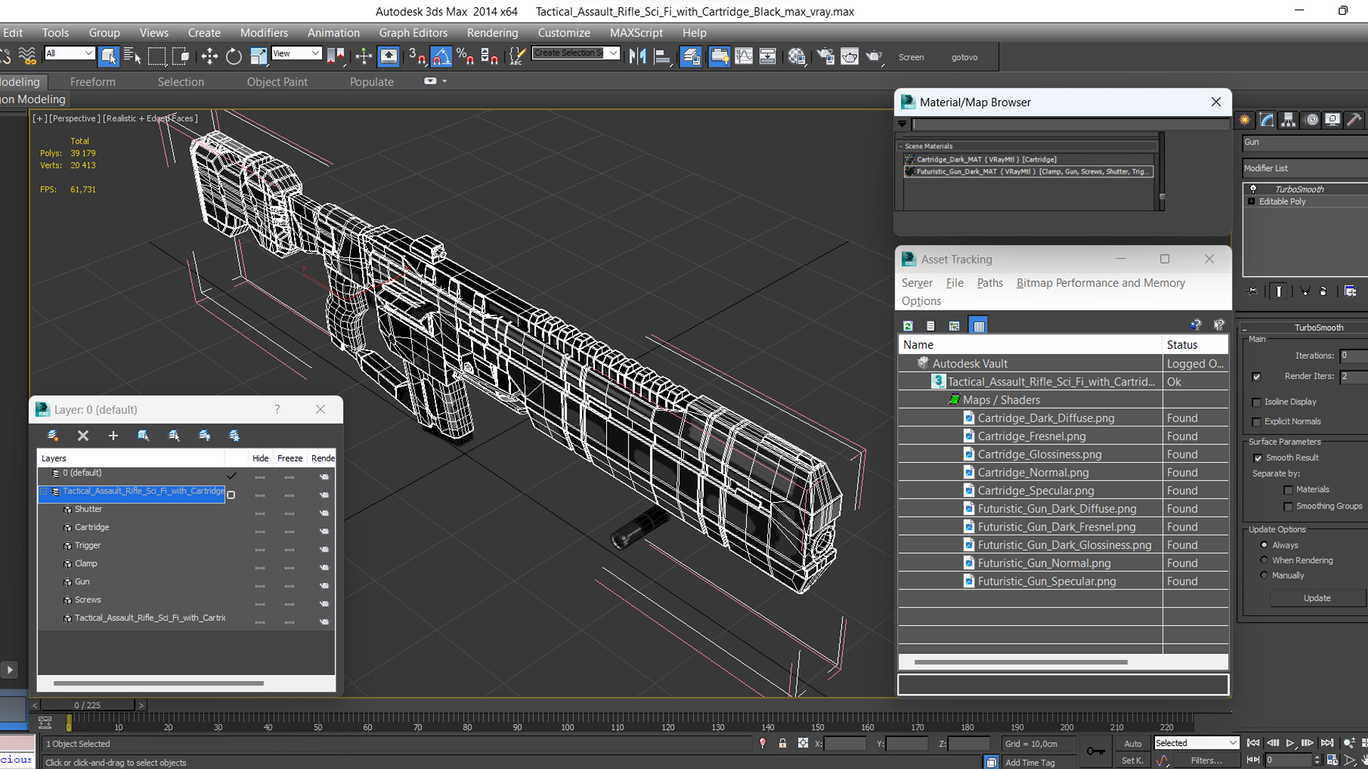 3D model Tactical Assault Rifle Sci Fi with Cartridge Black