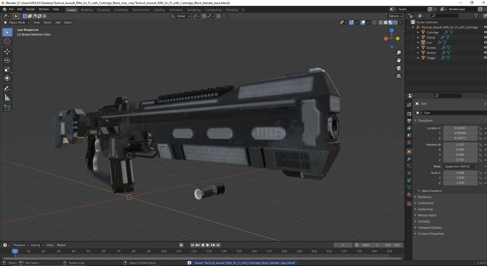 3D model Tactical Assault Rifle Sci Fi with Cartridge Black