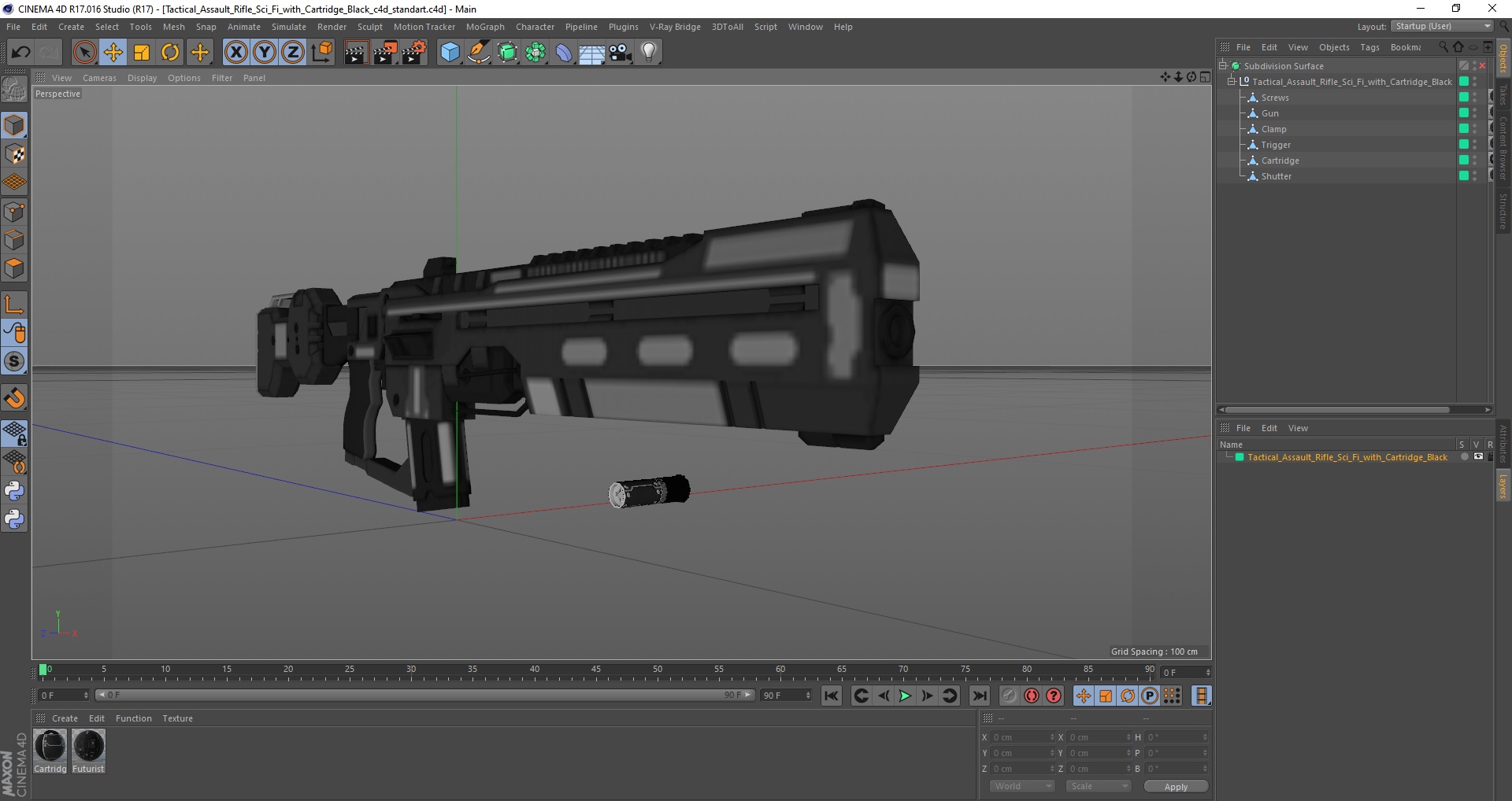 3D model Tactical Assault Rifle Sci Fi with Cartridge Black