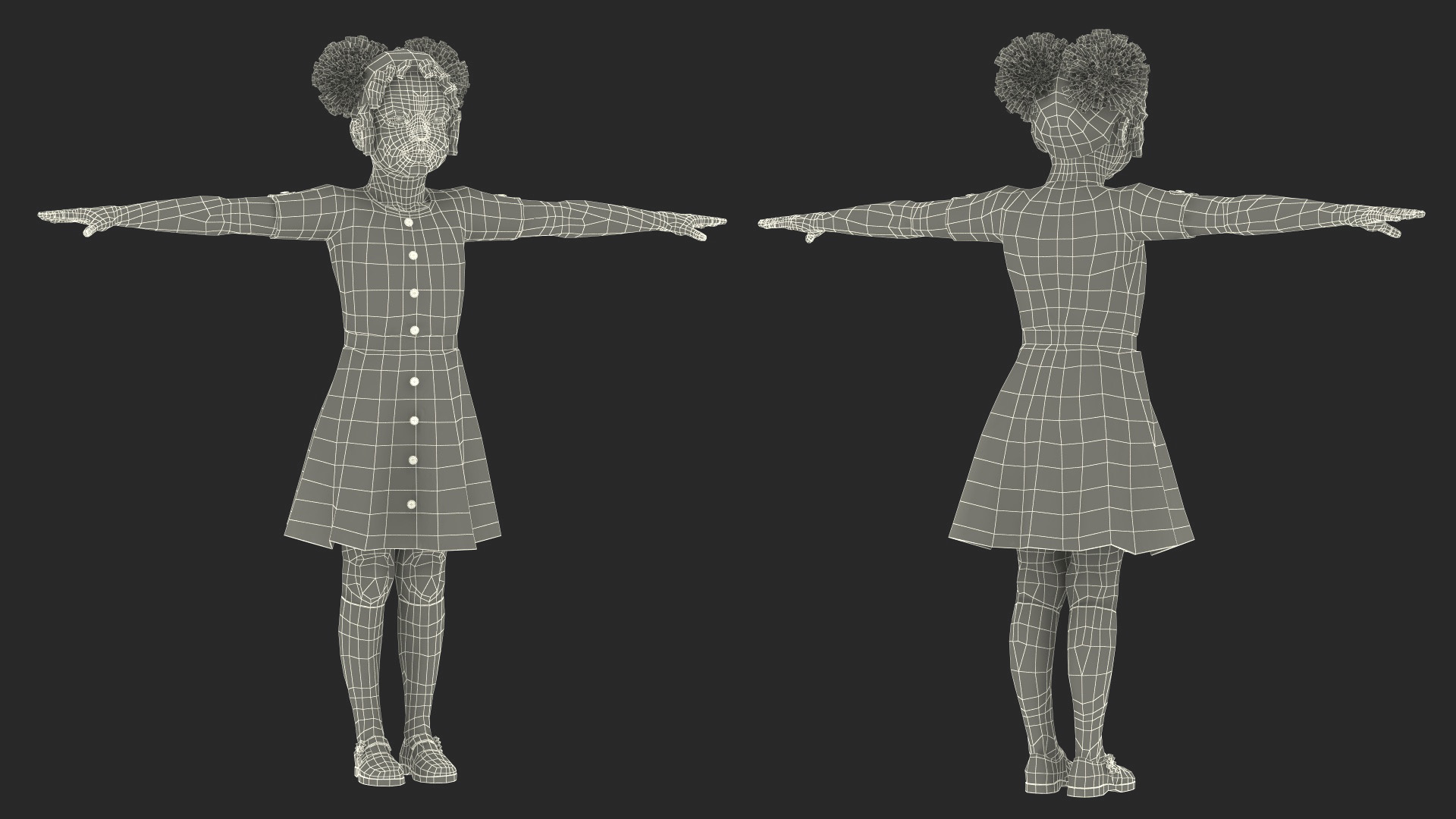 3D Casual Style Black Girl Child T-Pose