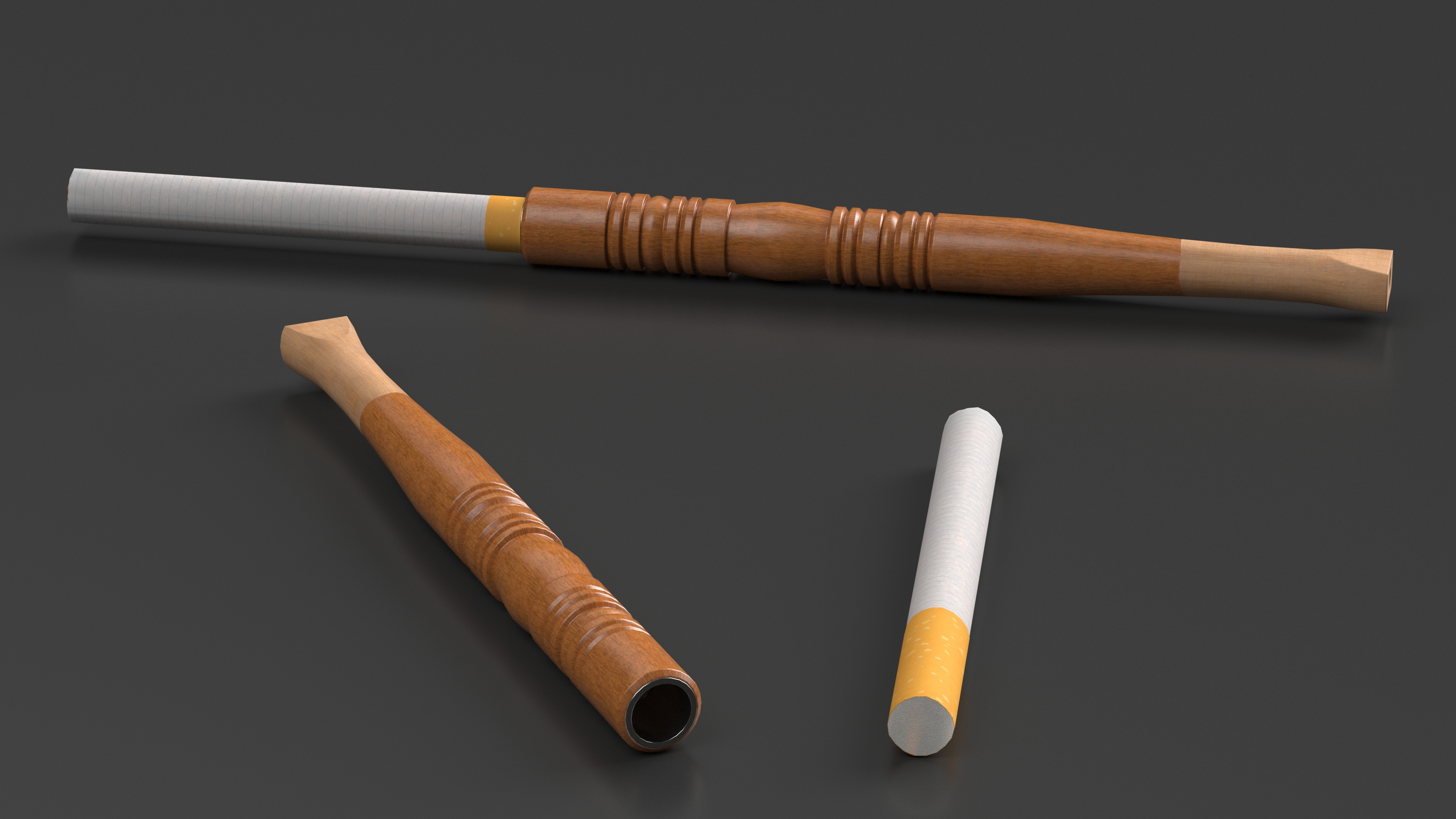 3D Wooden Cigarette Holder with Cigarette model