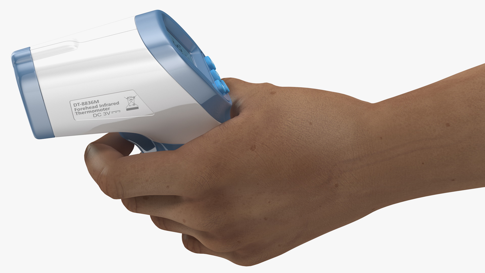 Infrared Forehead Thermometer in Hand Rigged 3D model