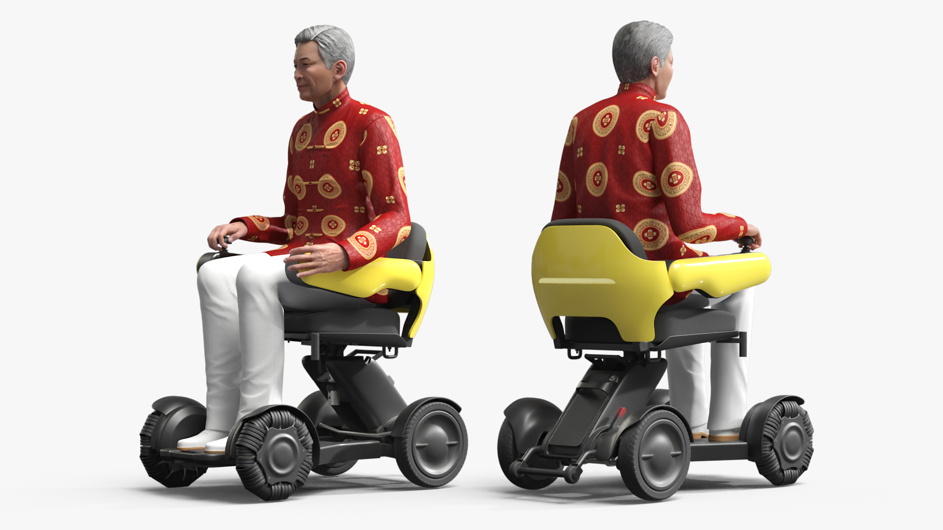 3D model Power Wheelchair and Chinese Elderly Man