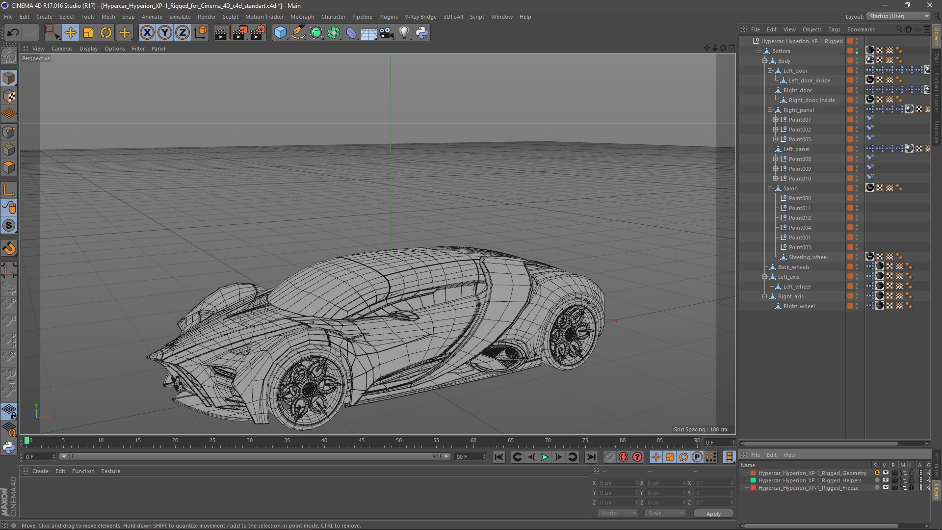 3D Hypercar Hyperion XP-1 Rigged for Cinema 4D model