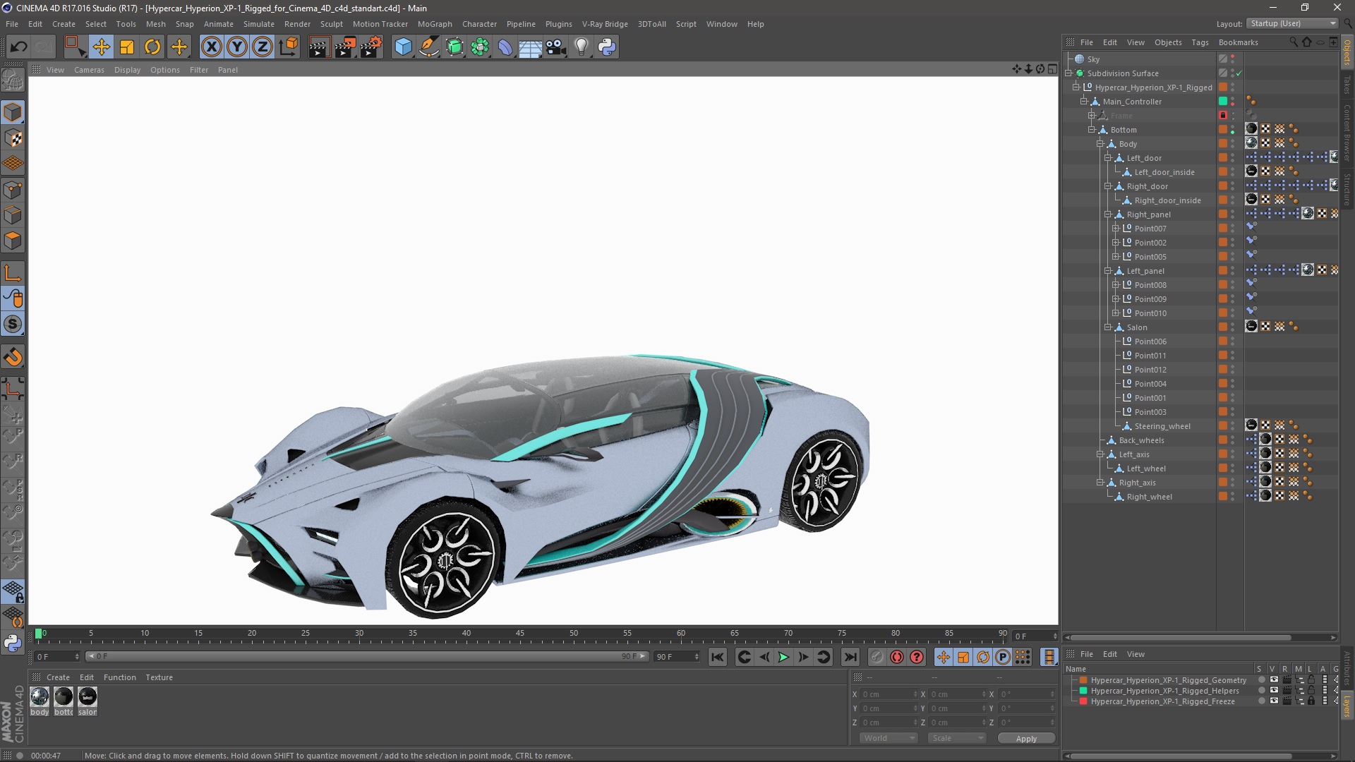 3D Hypercar Hyperion XP-1 Rigged for Cinema 4D model