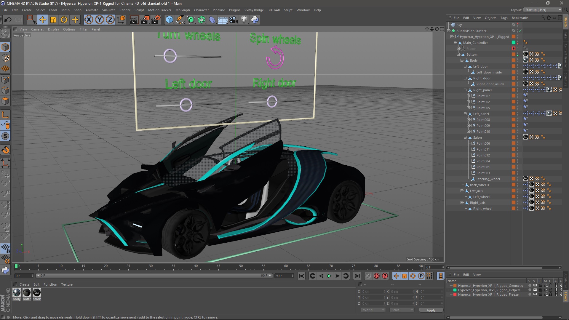 3D Hypercar Hyperion XP-1 Rigged for Cinema 4D model