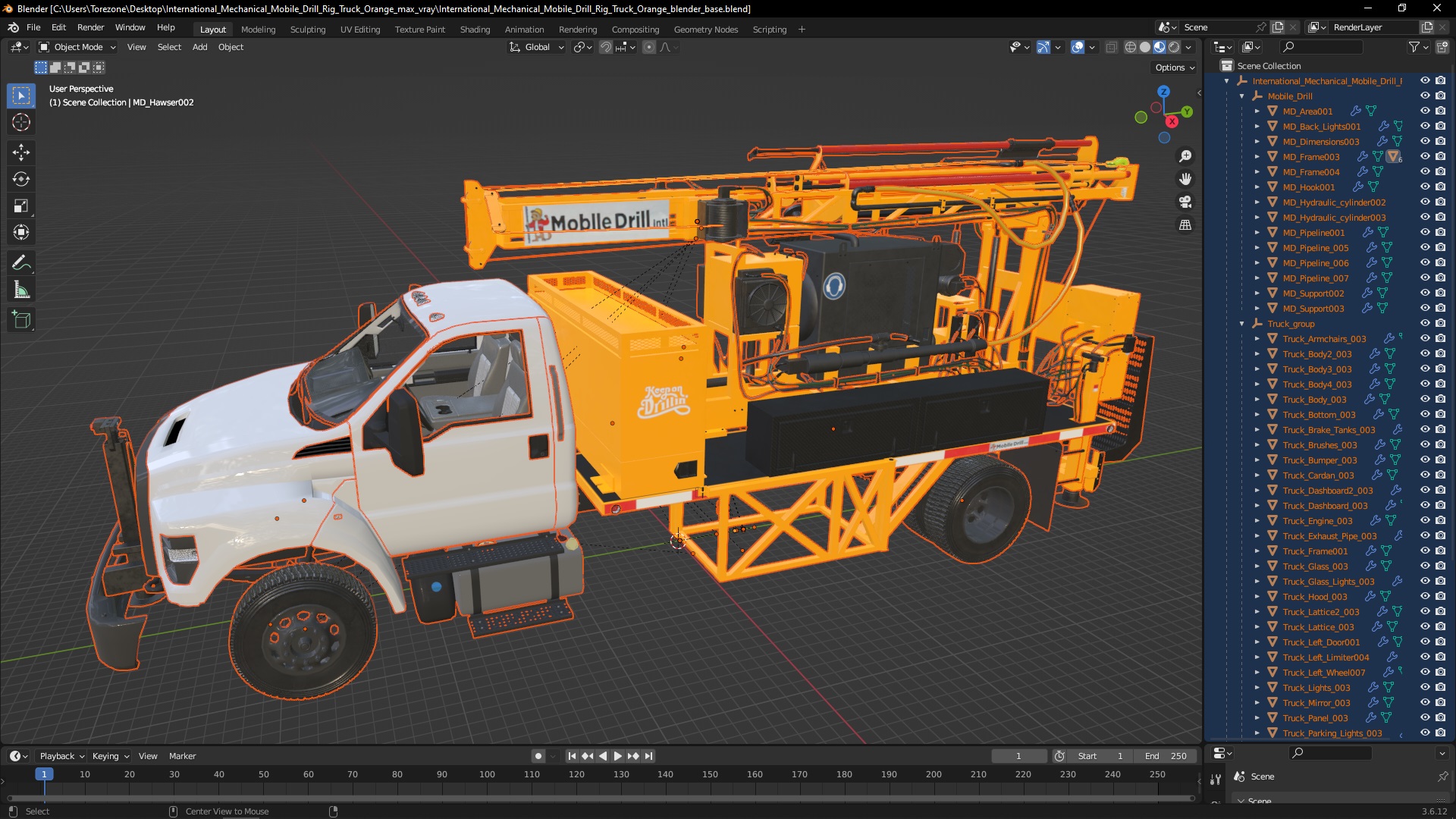 International Mechanical Mobile Drill Rig Truck Orange 3D model