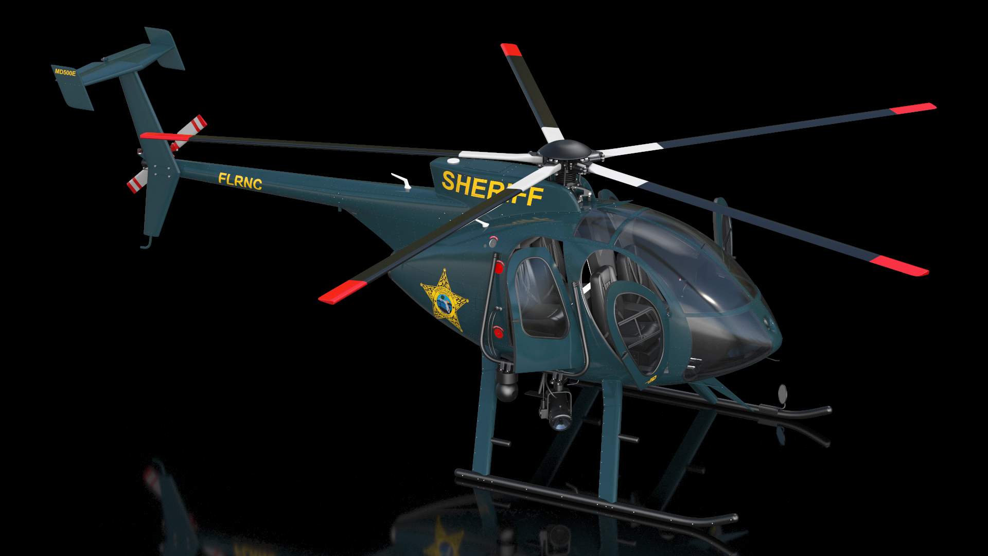 3D MD 500E Sheriff Helicopter Rigged model