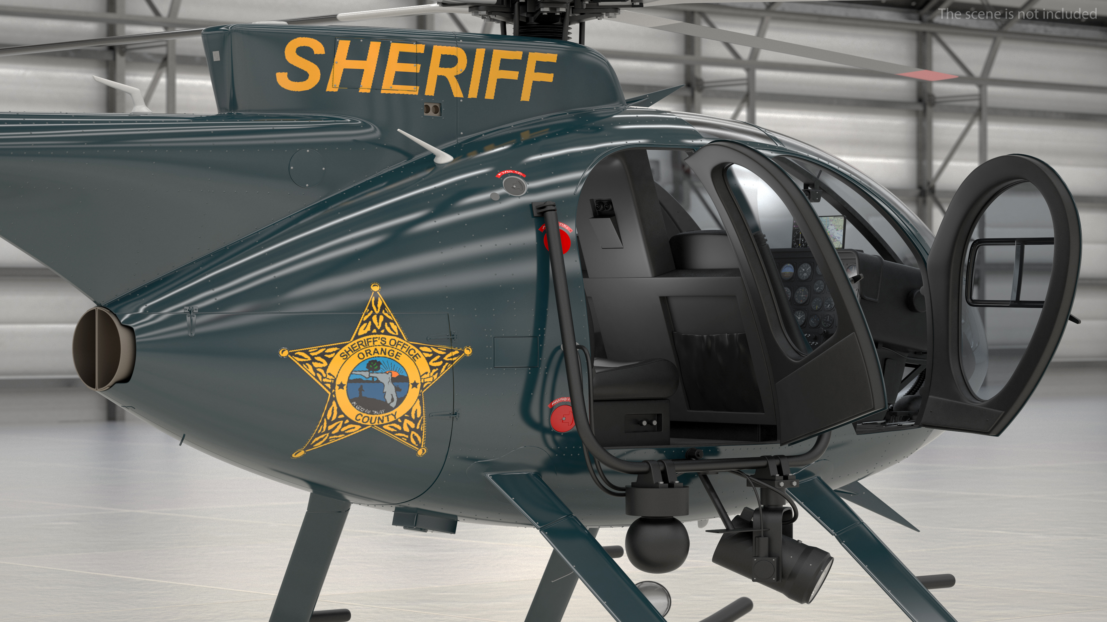 3D MD 500E Sheriff Helicopter Rigged model