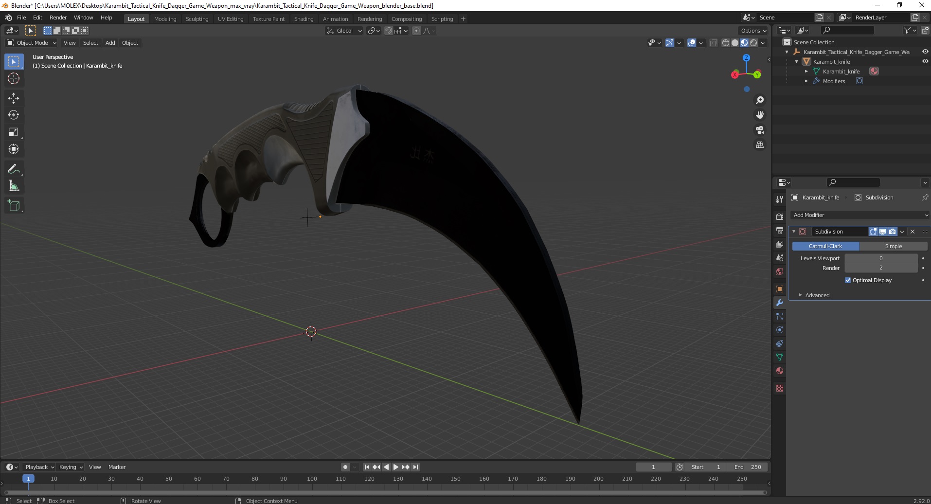 Karambit Tactical Knife Dagger Game Weapon 3D