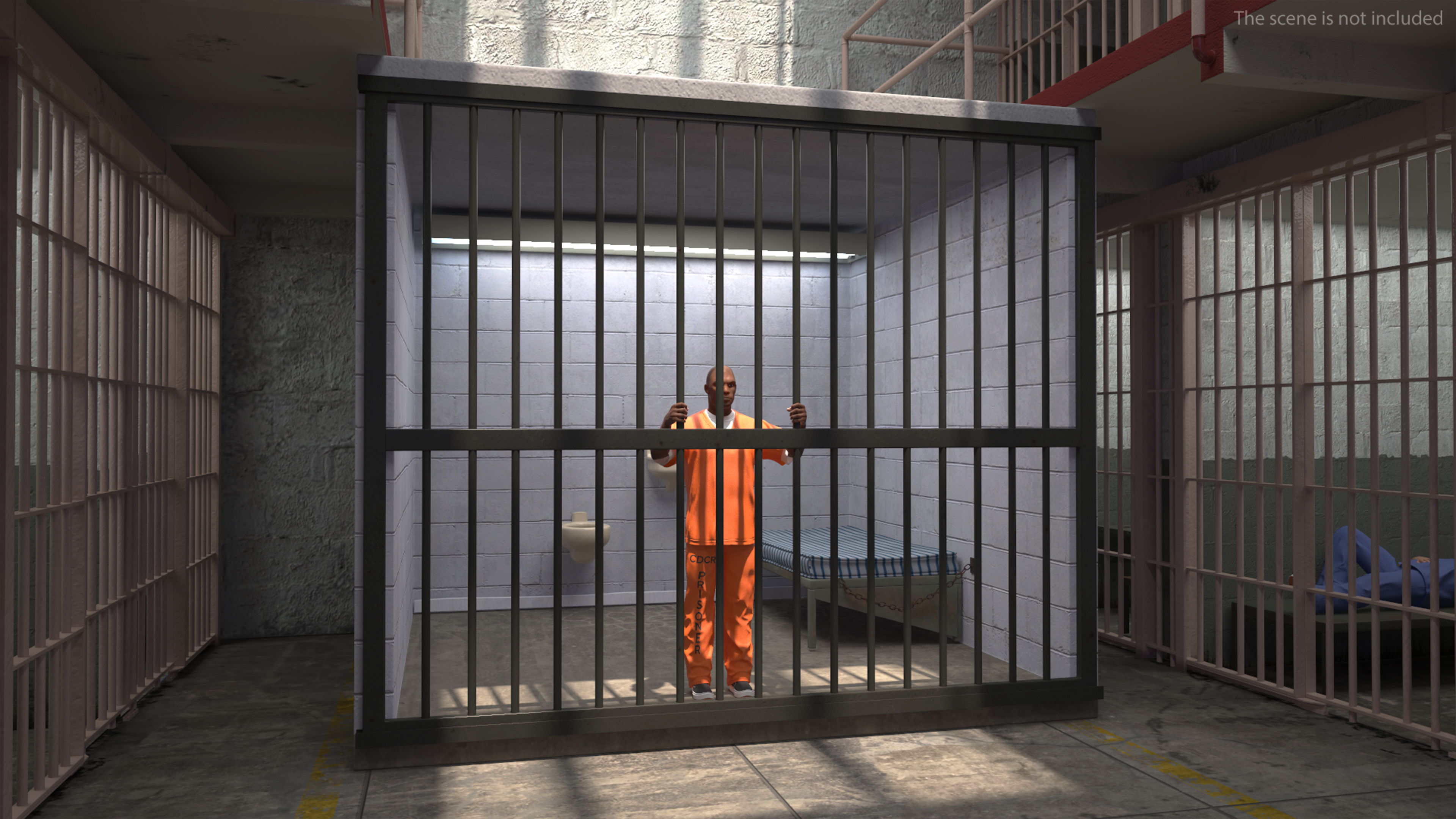 Black Prisoner in Jail Cell 3D