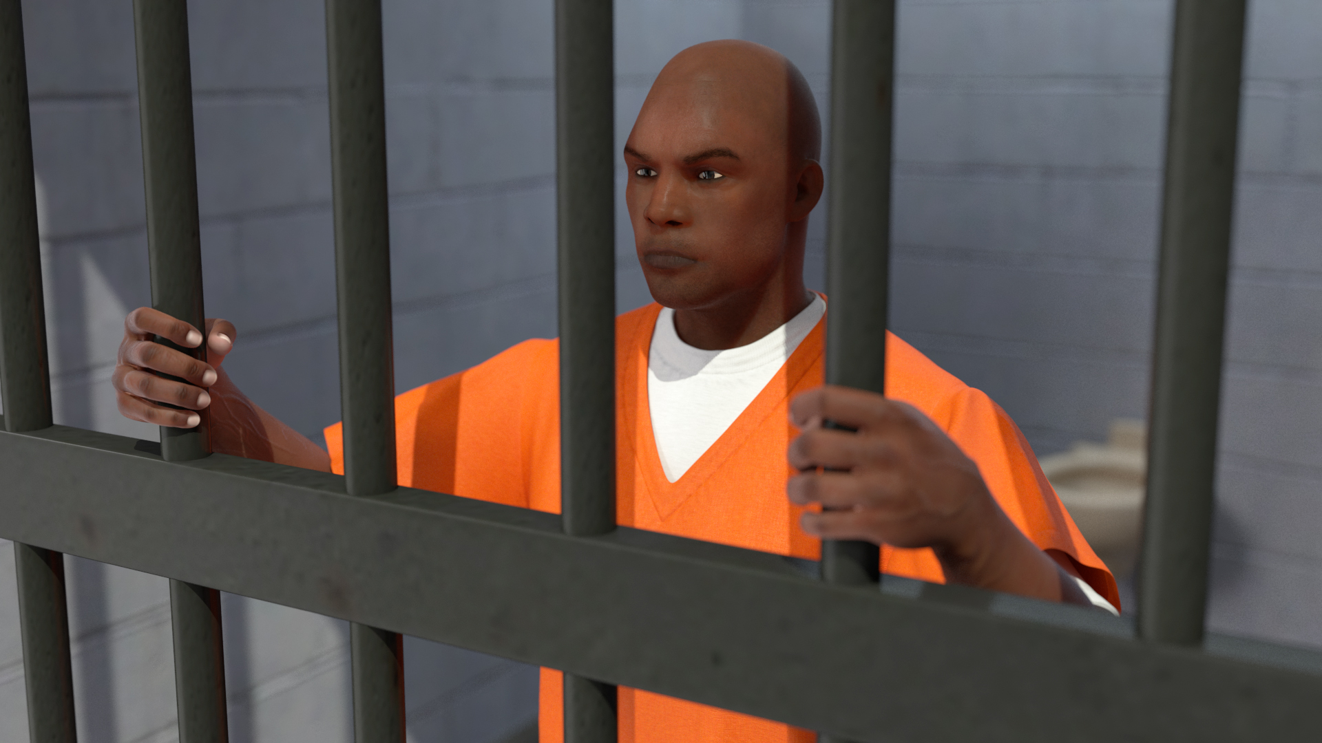 Black Prisoner in Jail Cell 3D