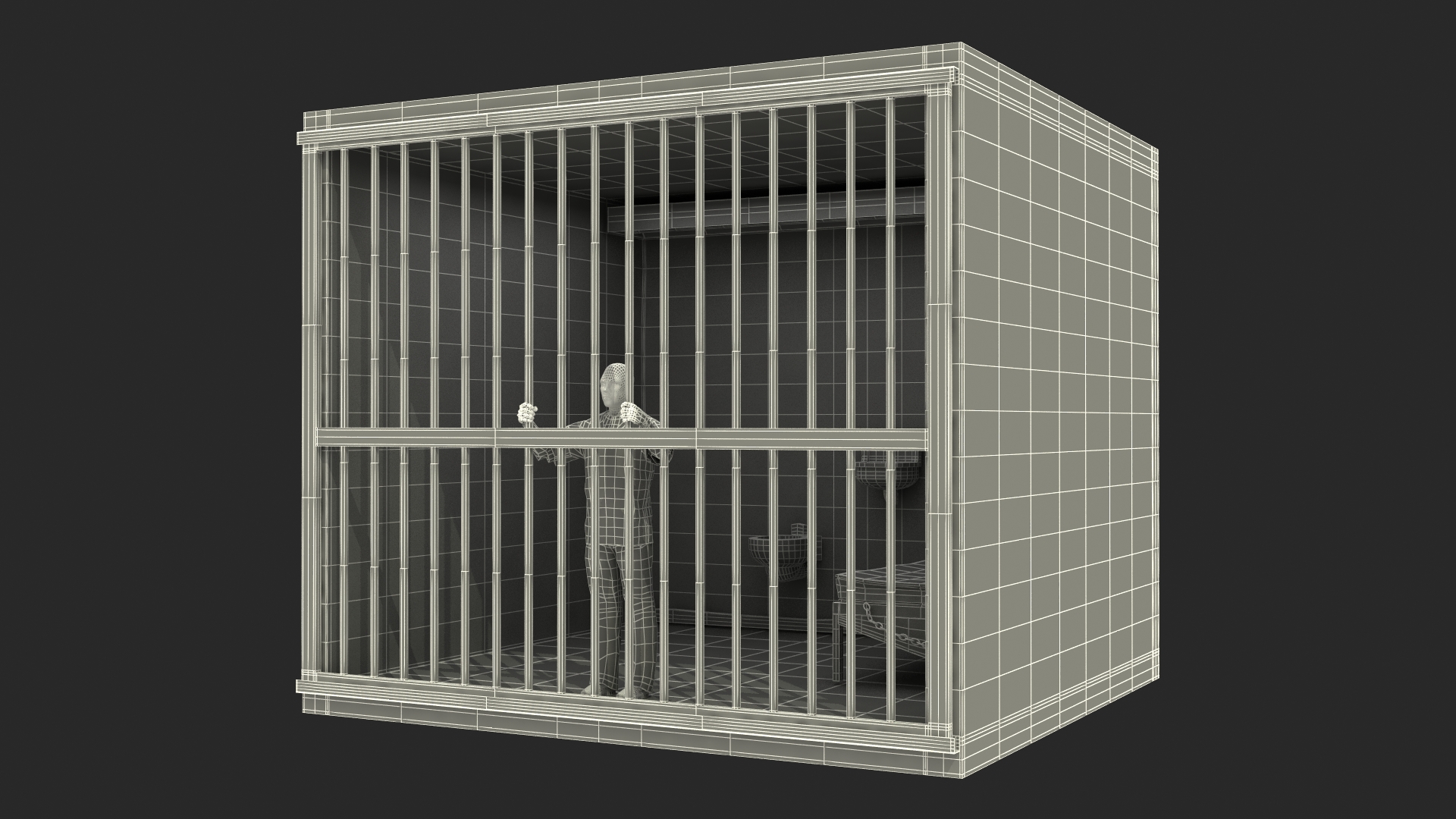 Black Prisoner in Jail Cell 3D