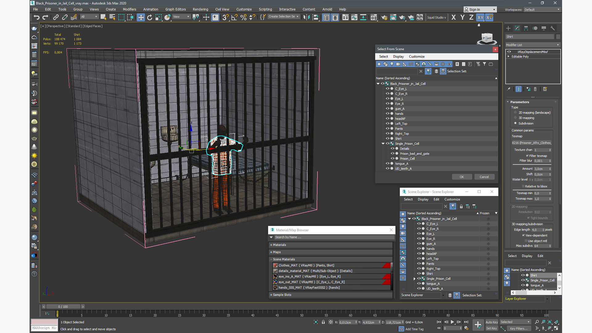 Black Prisoner in Jail Cell 3D