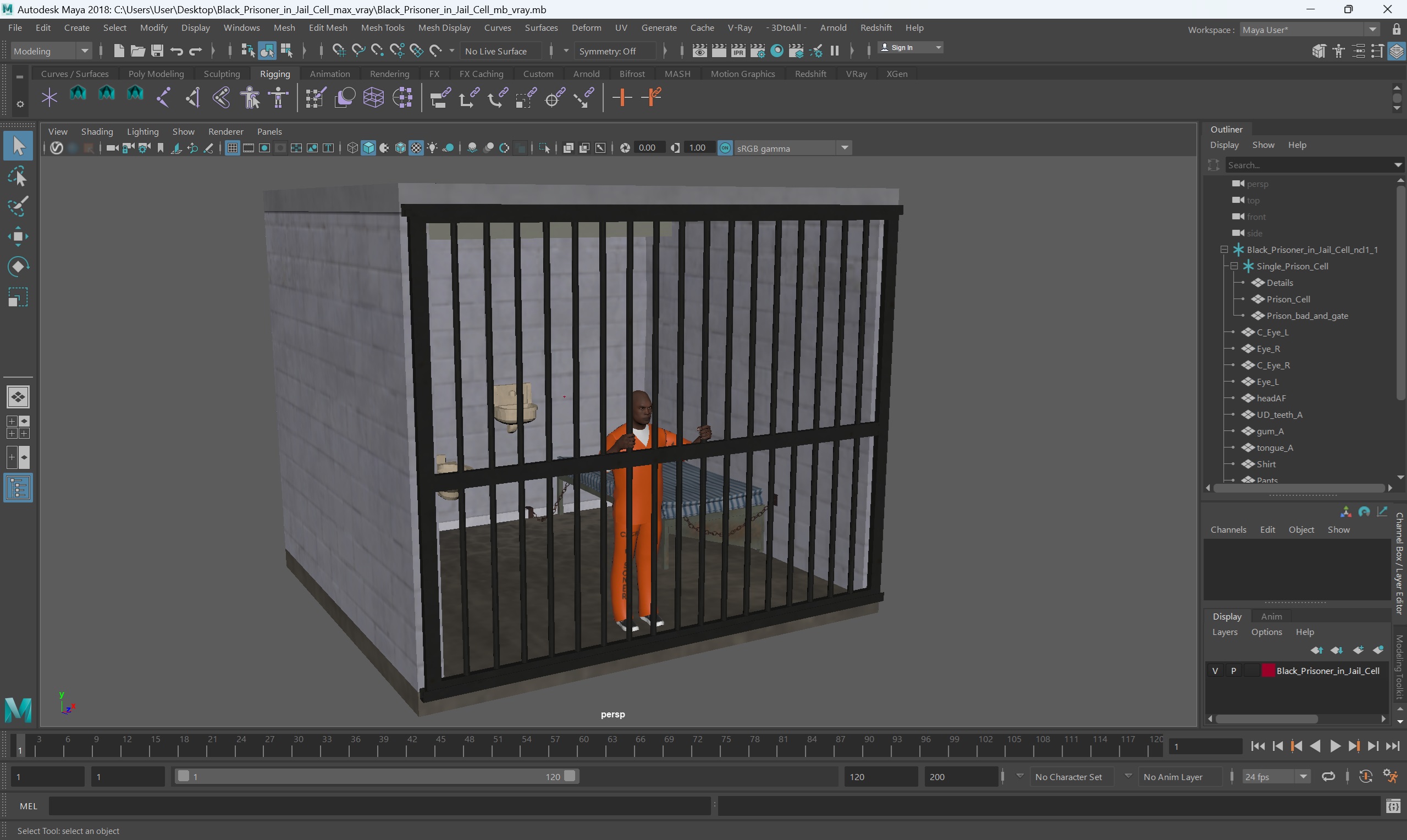 Black Prisoner in Jail Cell 3D