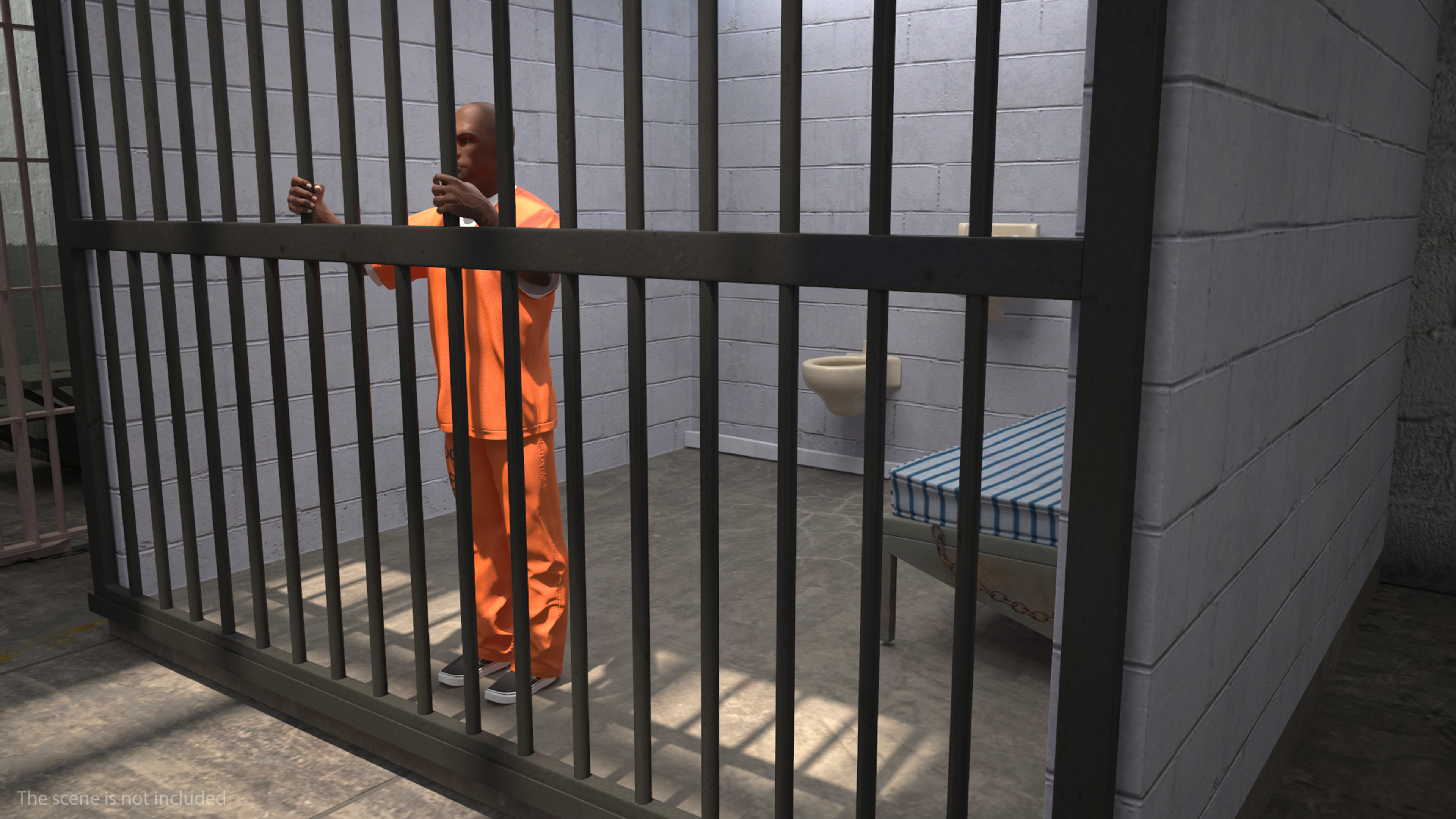 Black Prisoner in Jail Cell 3D