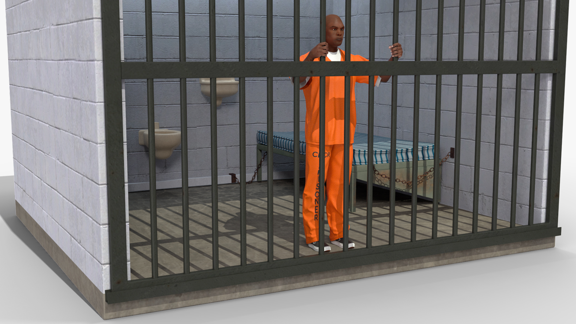 Black Prisoner in Jail Cell 3D