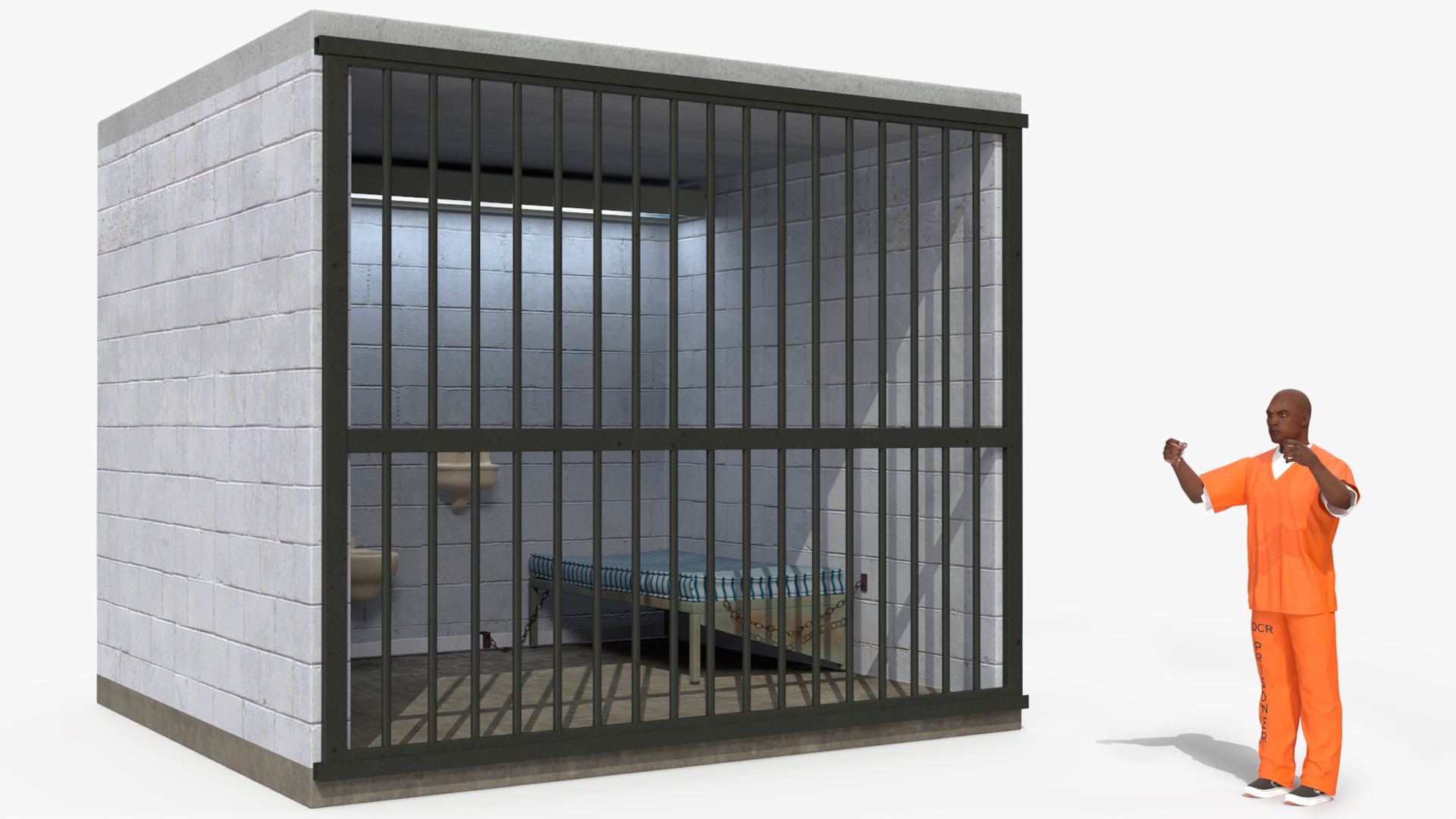 Black Prisoner in Jail Cell 3D