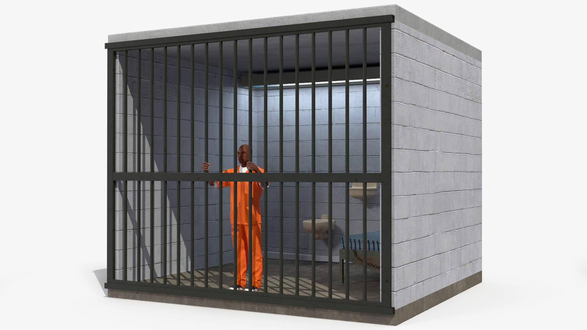 Black Prisoner in Jail Cell 3D