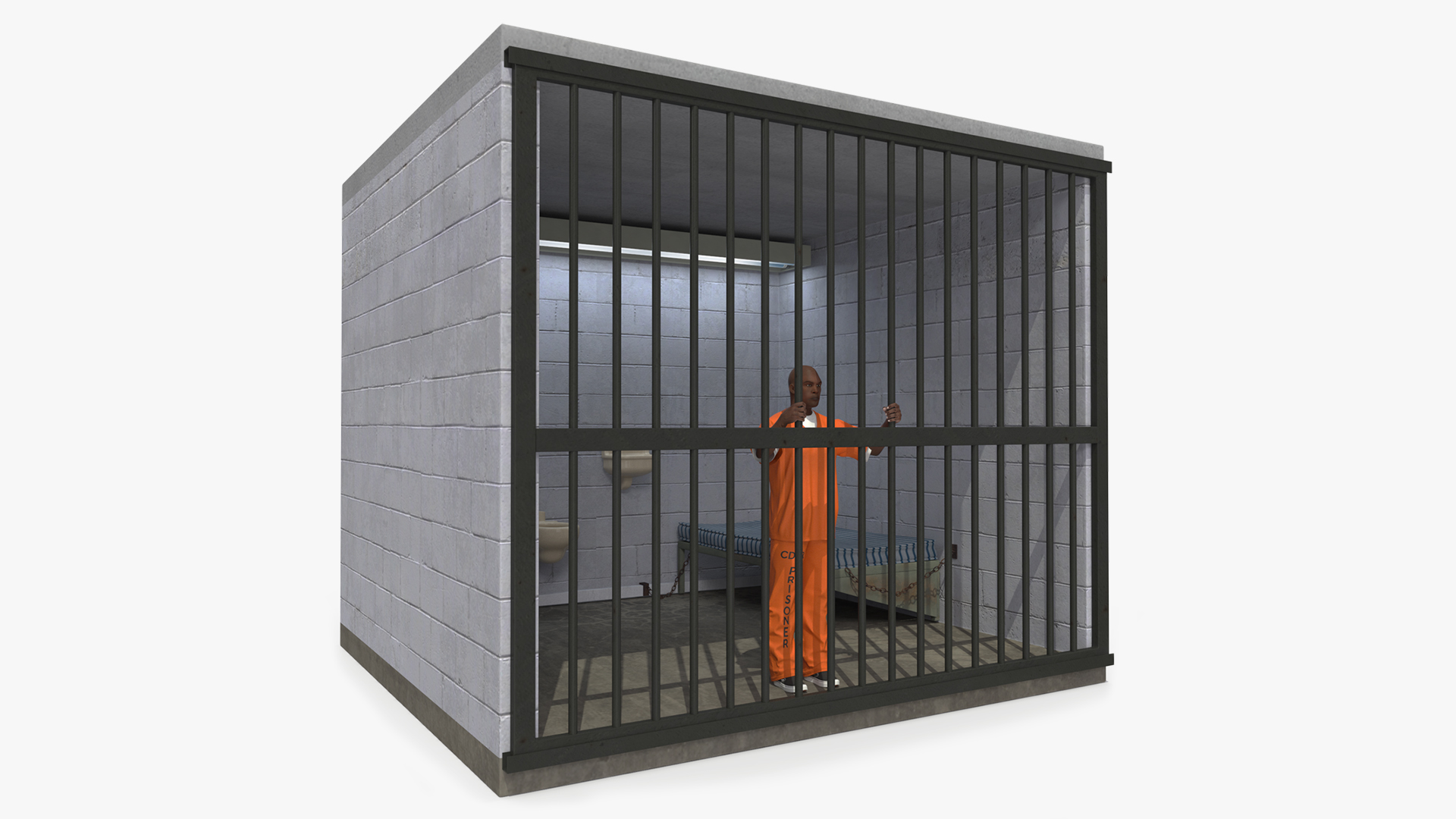 Black Prisoner in Jail Cell 3D