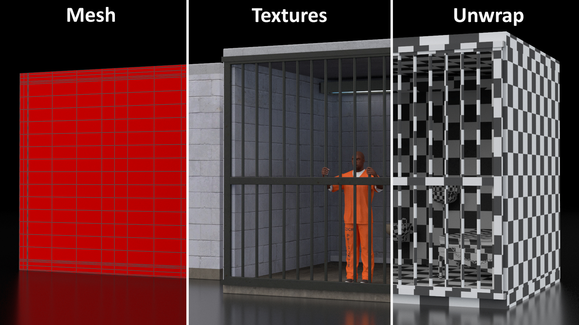 Black Prisoner in Jail Cell 3D