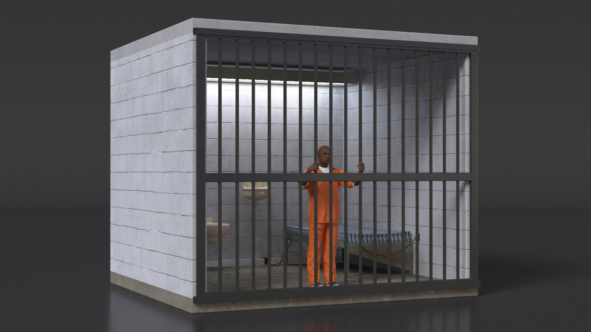 Black Prisoner in Jail Cell 3D