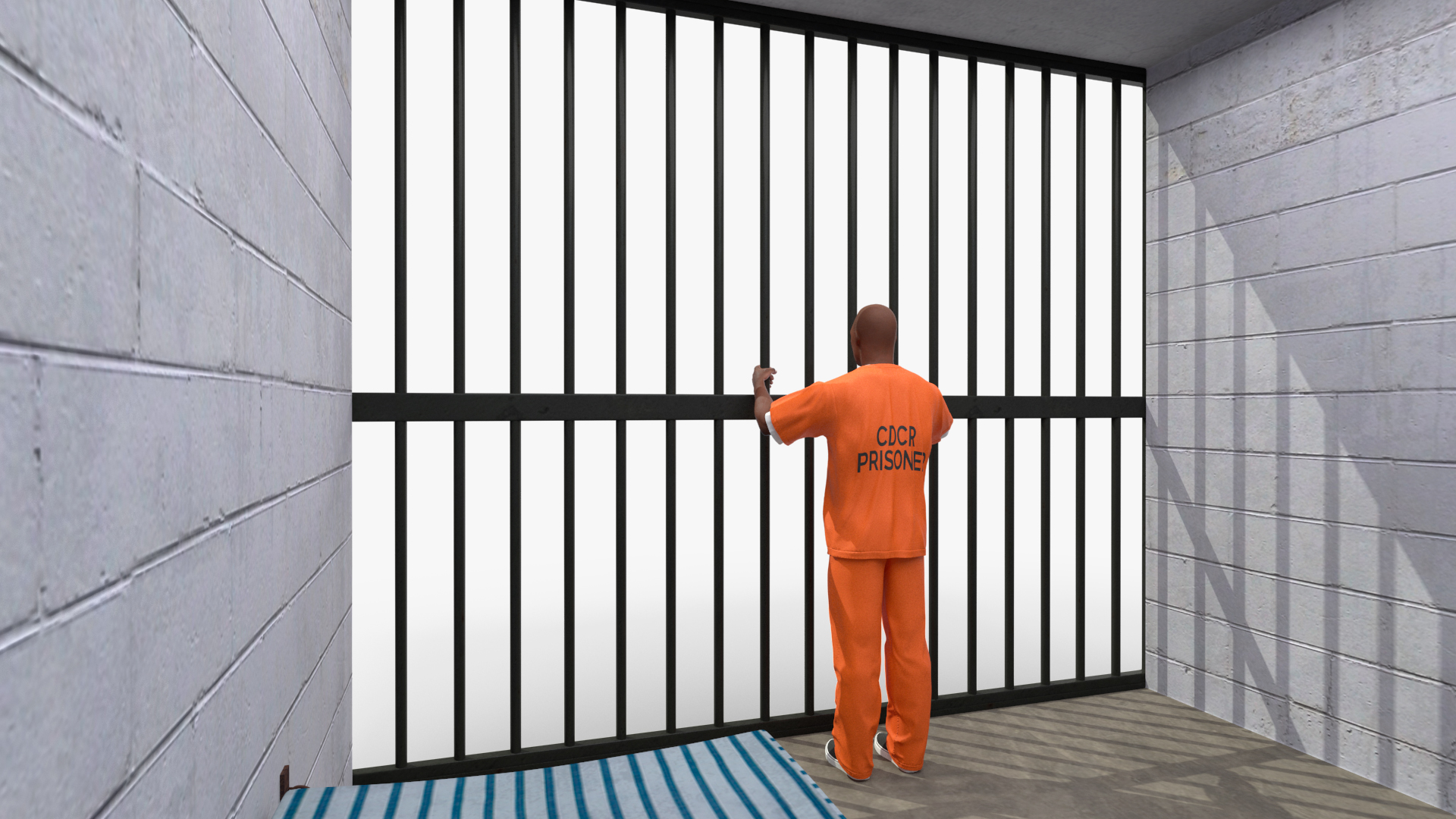 Black Prisoner in Jail Cell 3D