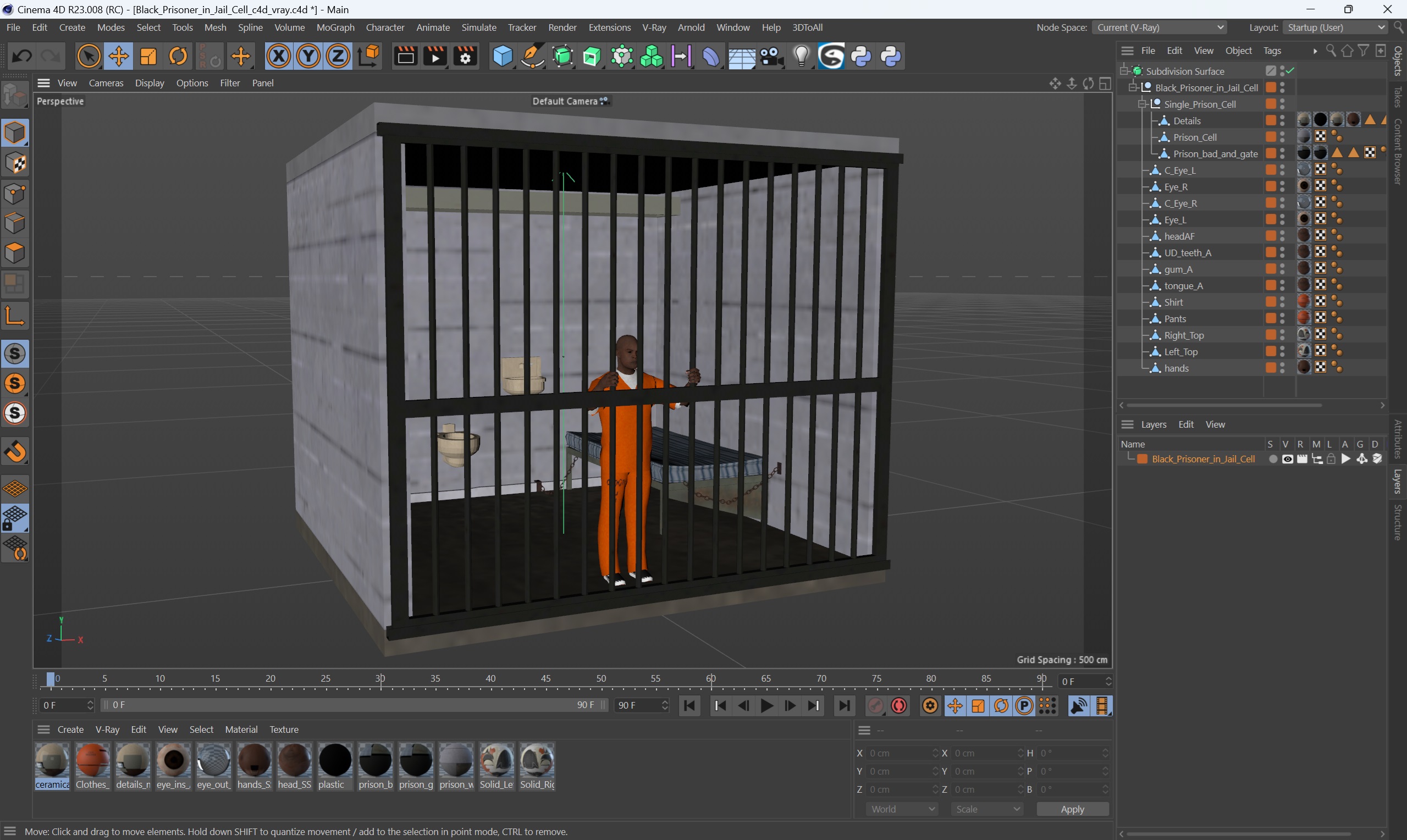 Black Prisoner in Jail Cell 3D