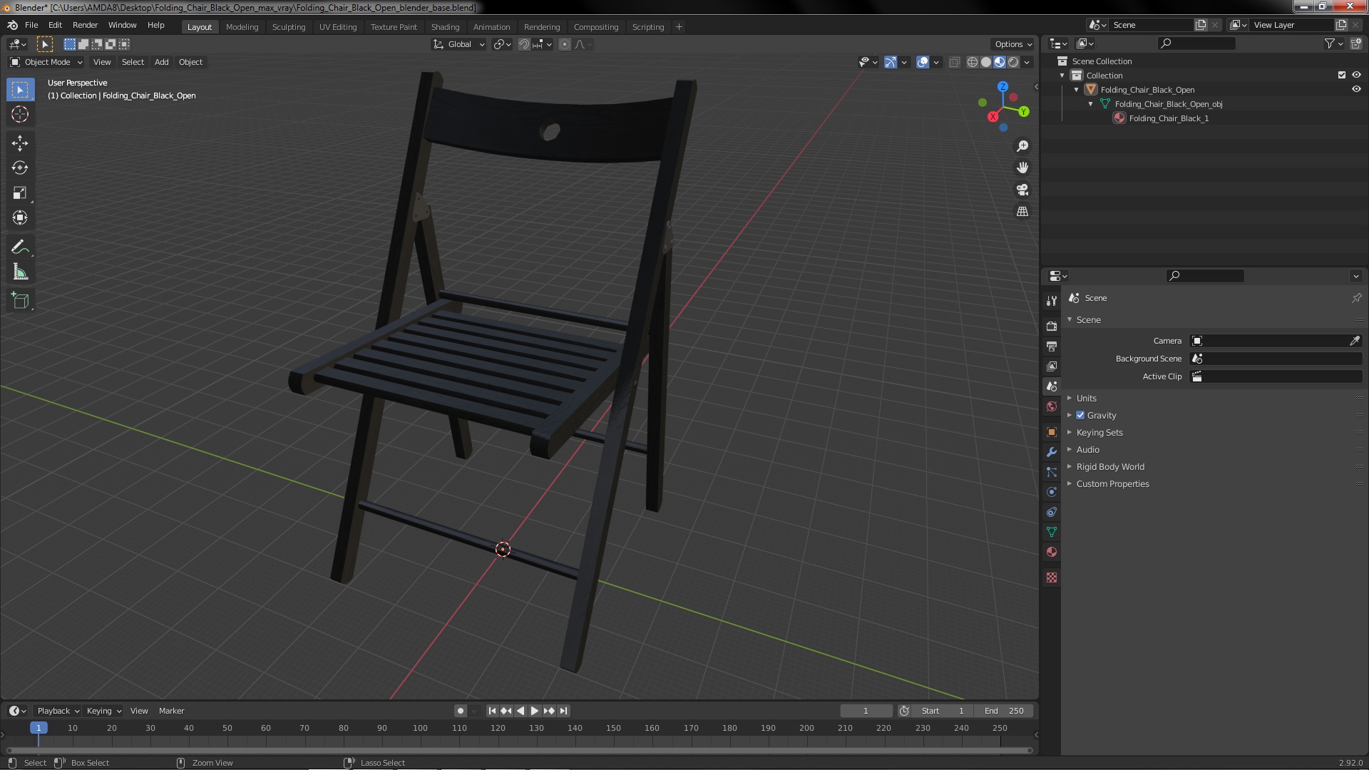 Folding Chair Black Open 3D model