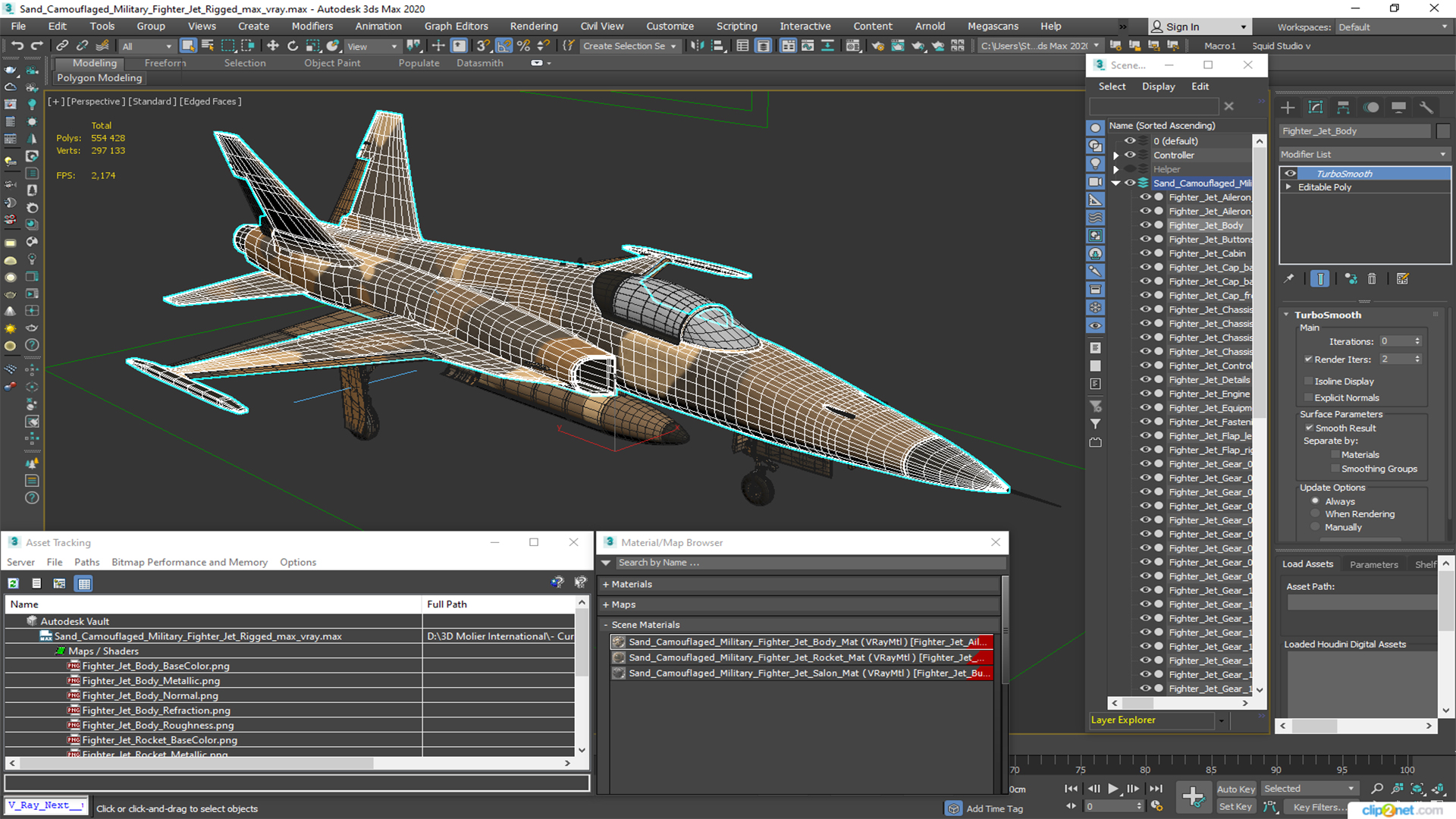 Sand Camouflaged Military Fighter Jet Rigged 3D model