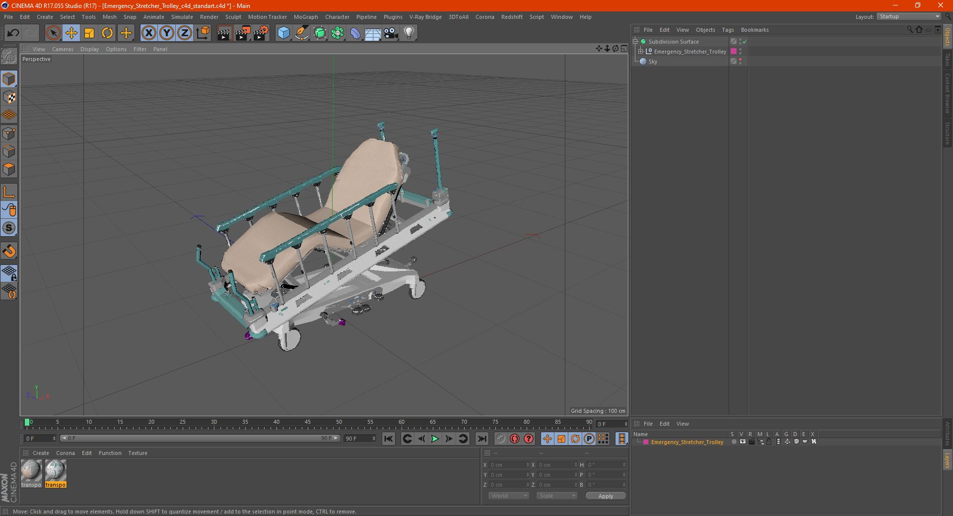 Emergency Stretcher Trolley 3D