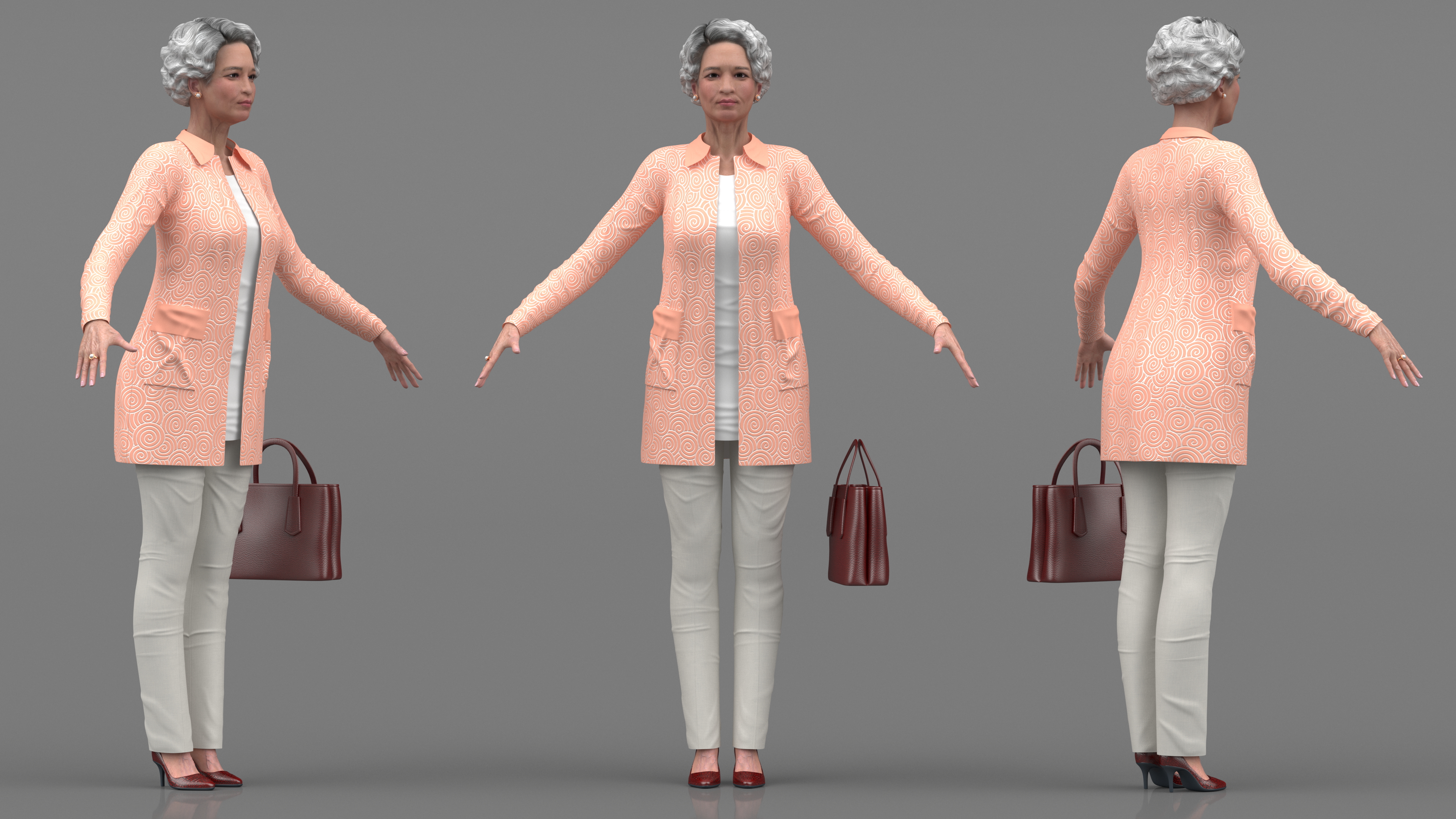 3D Chinese Elderly Woman Everyday Style A-Pose model