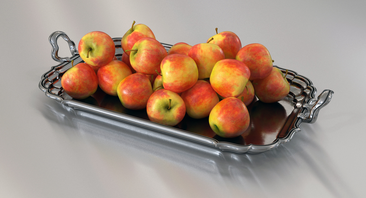 3D Silver Tray with Apples model