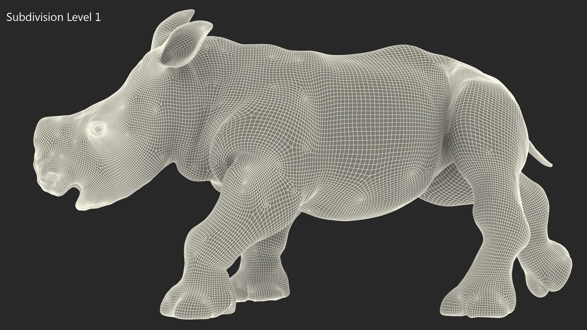 Rhino Baby Walking Pose Fur 3D