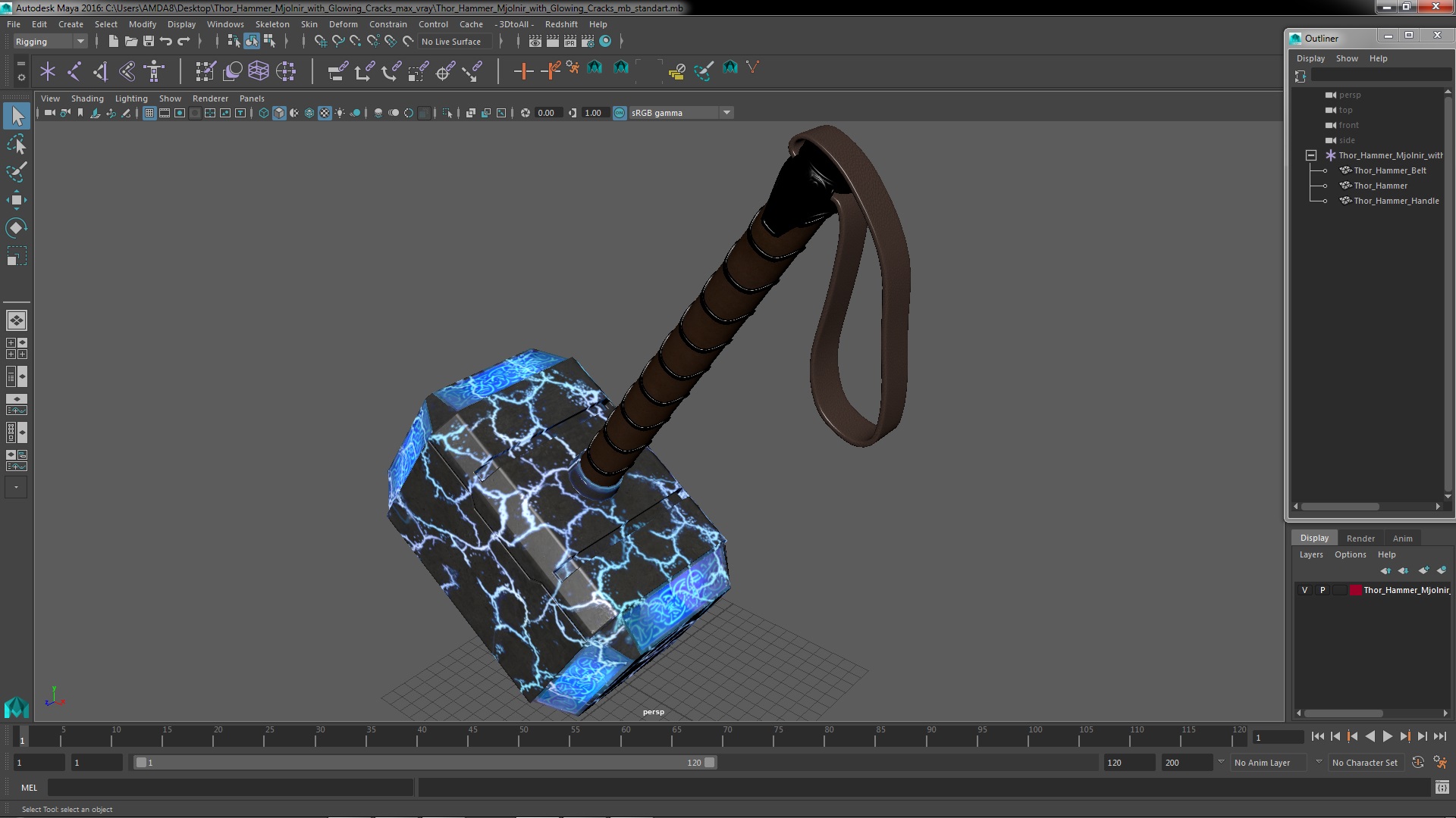 Thor Hammer Mjolnir with Glowing Cracks 3D model