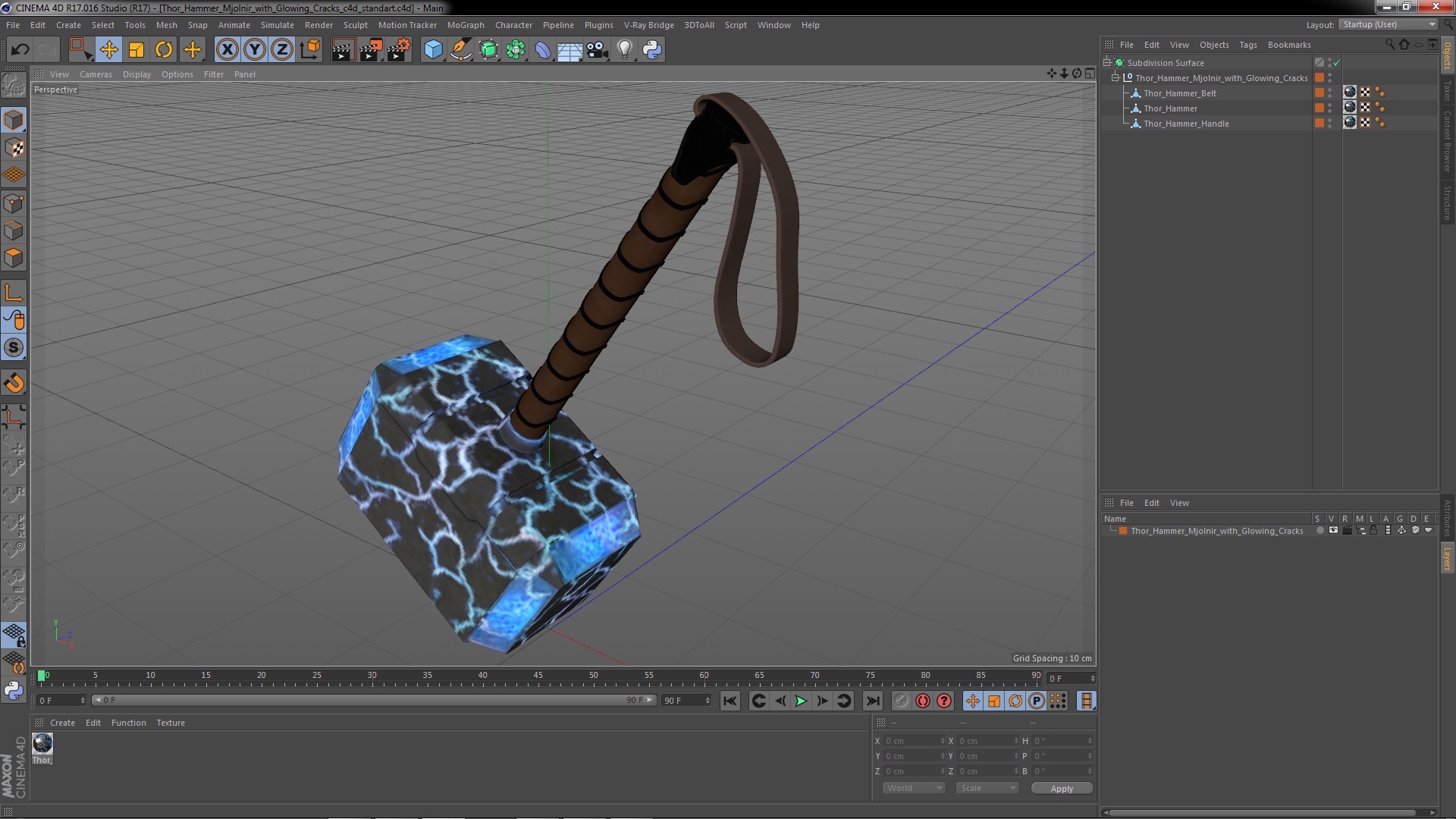 Thor Hammer Mjolnir with Glowing Cracks 3D model