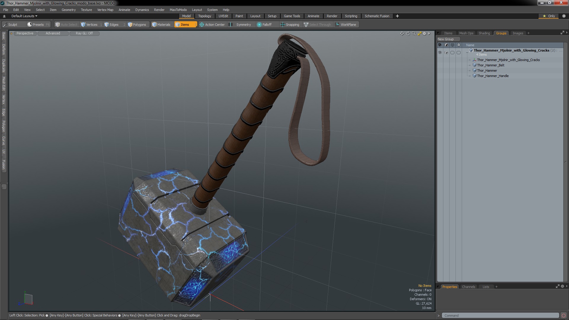 Thor Hammer Mjolnir with Glowing Cracks 3D model