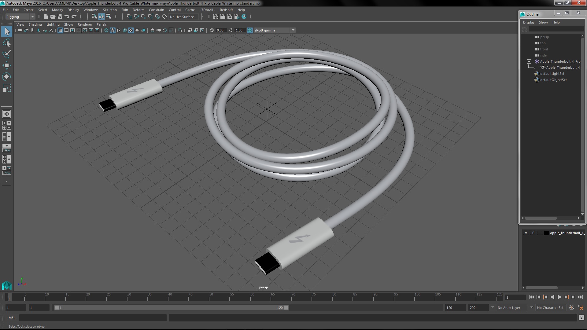 3D model Apple Thunderbolt 4 Pro Cable White