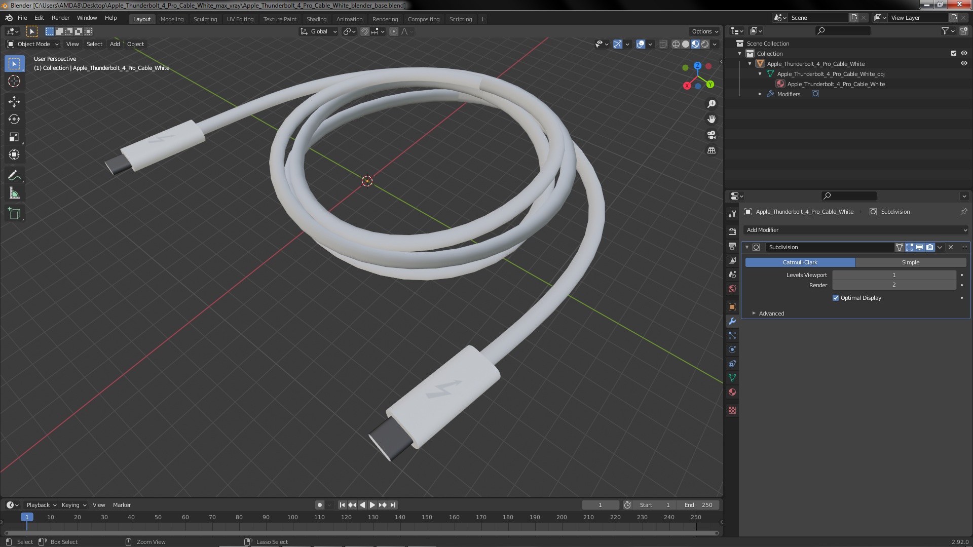 3D model Apple Thunderbolt 4 Pro Cable White