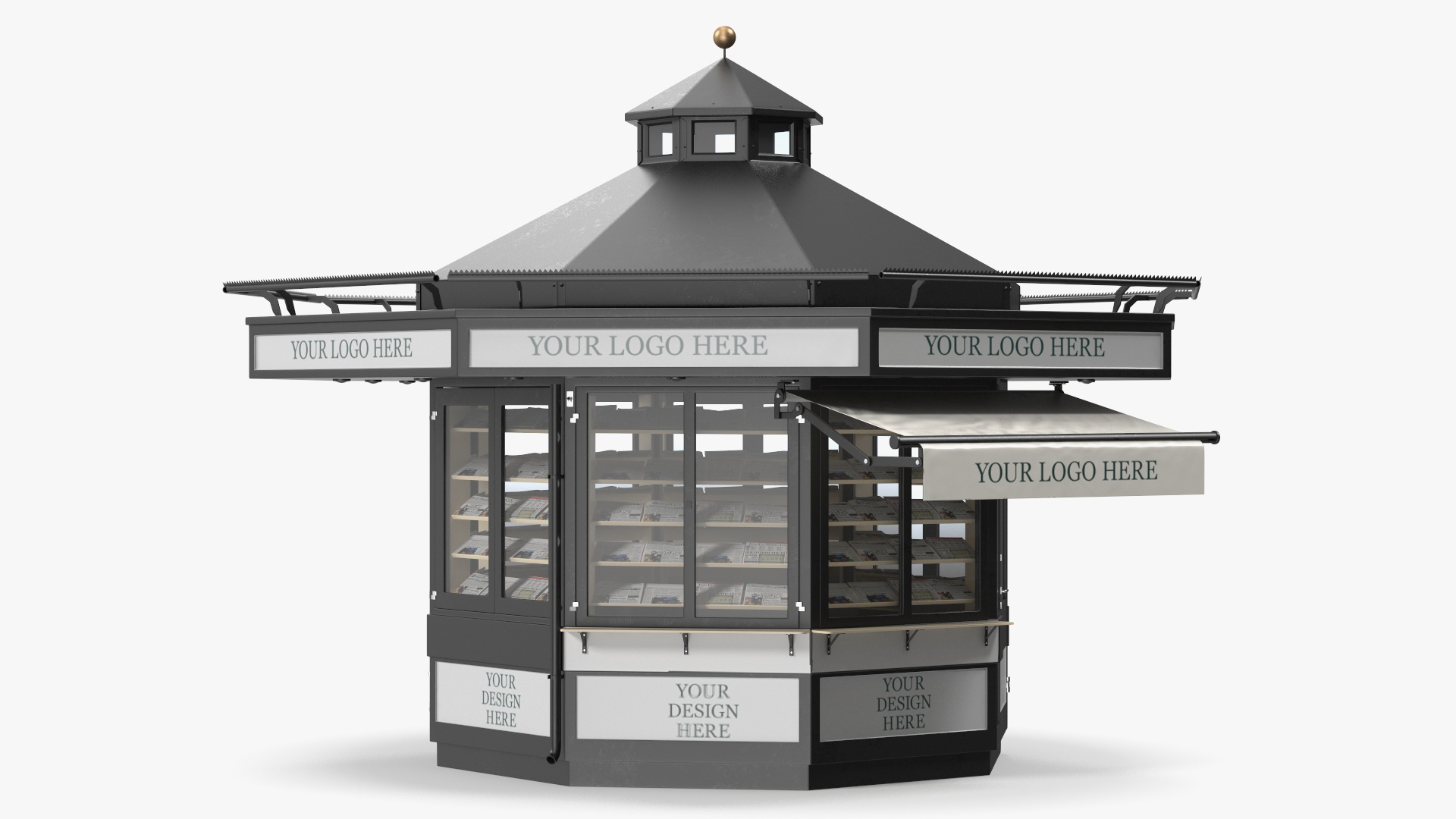 3D Newspaper Kiosk Black