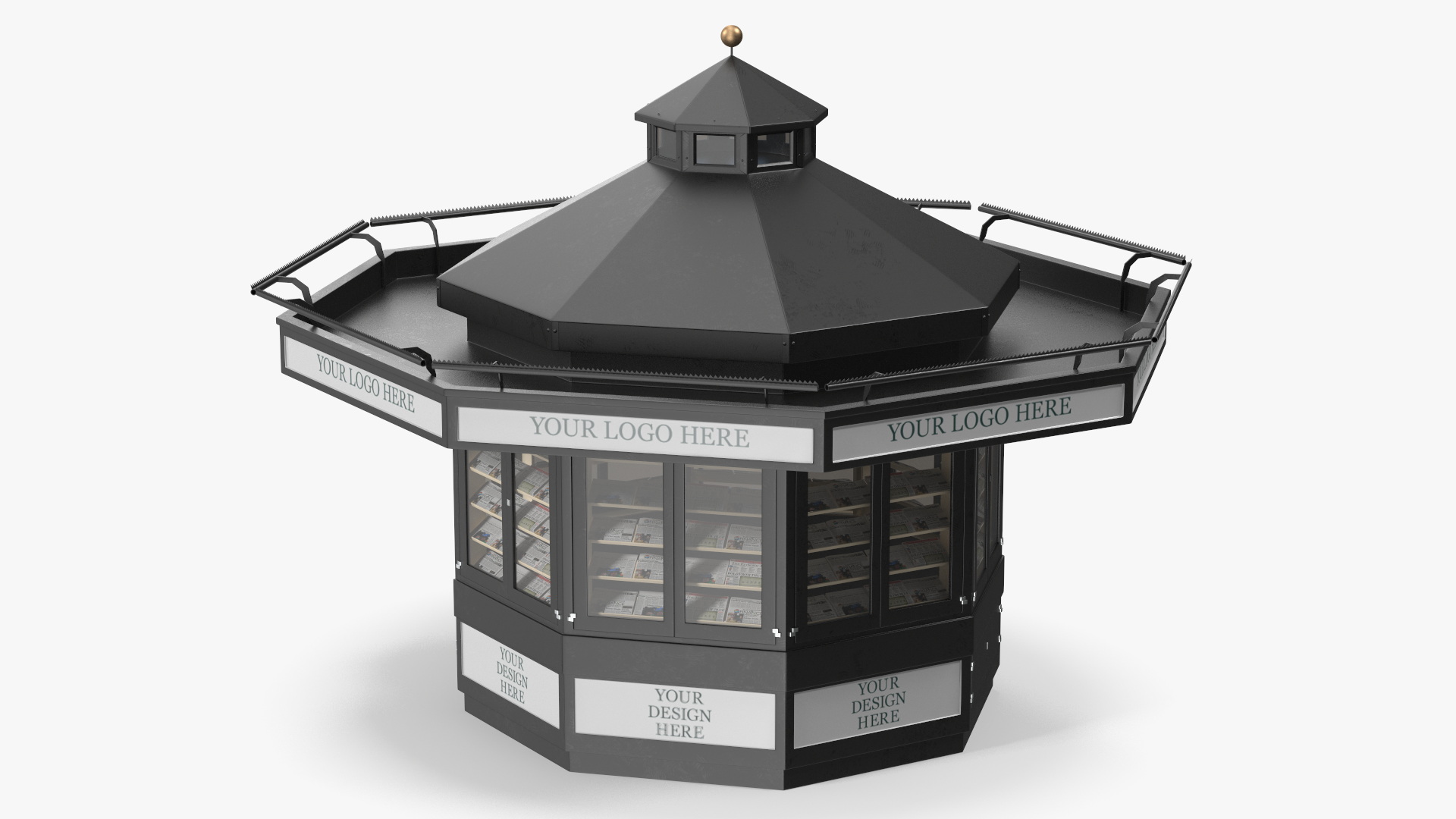 3D Newspaper Kiosk Black