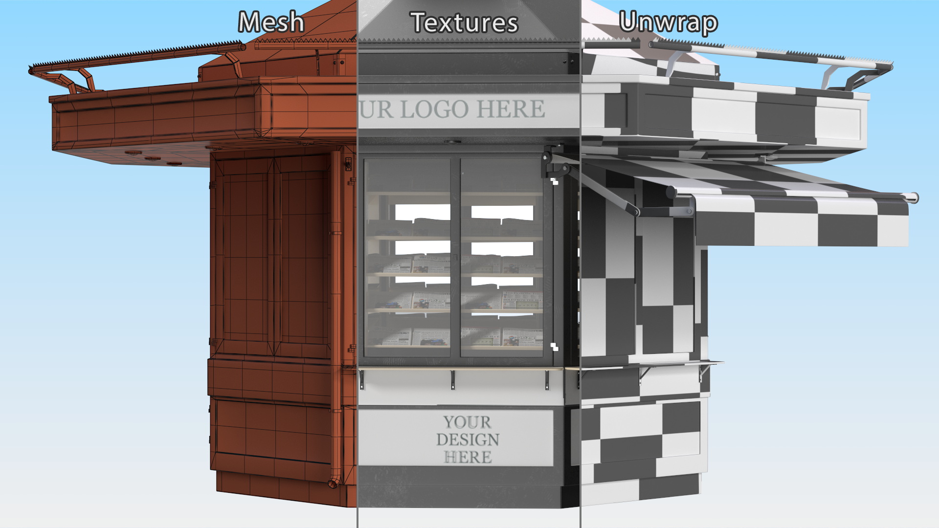 3D Newspaper Kiosk Black