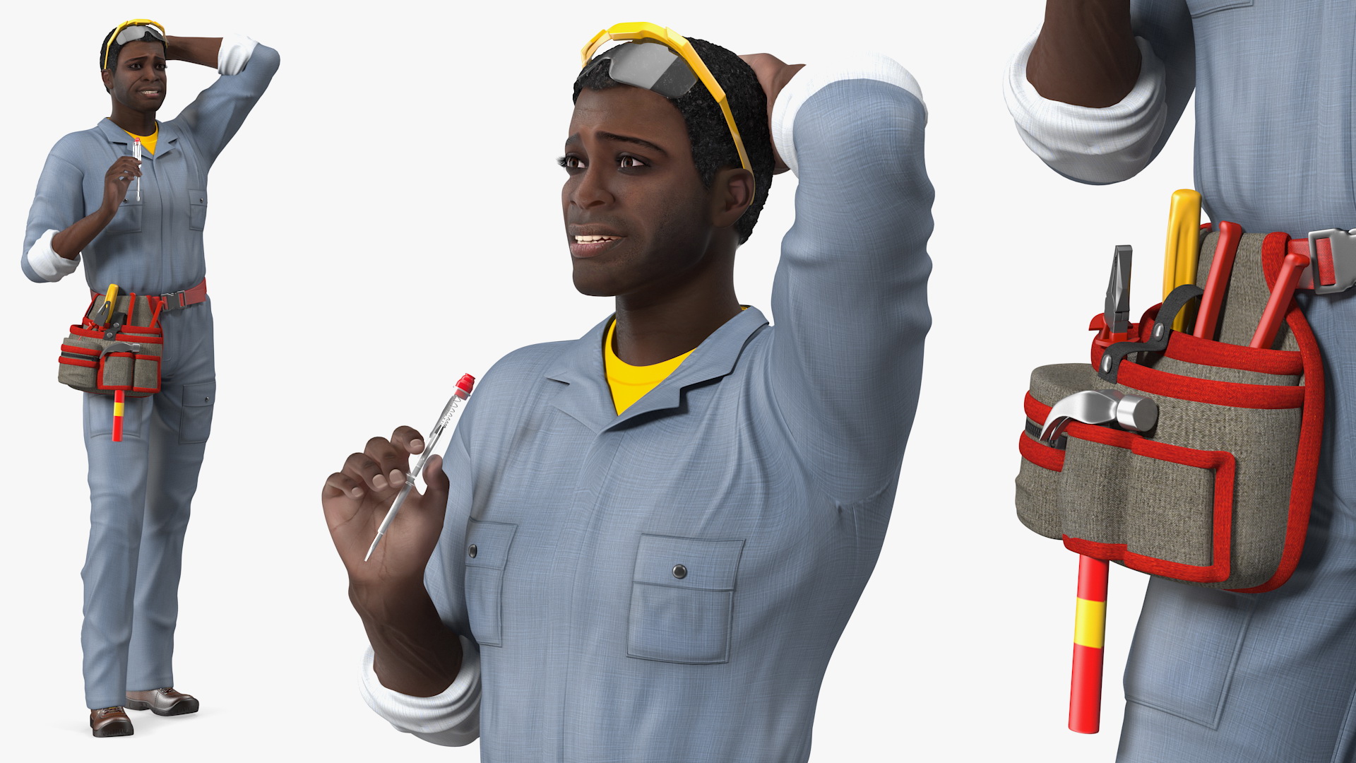 3D Dark Skin Black Man Electrician