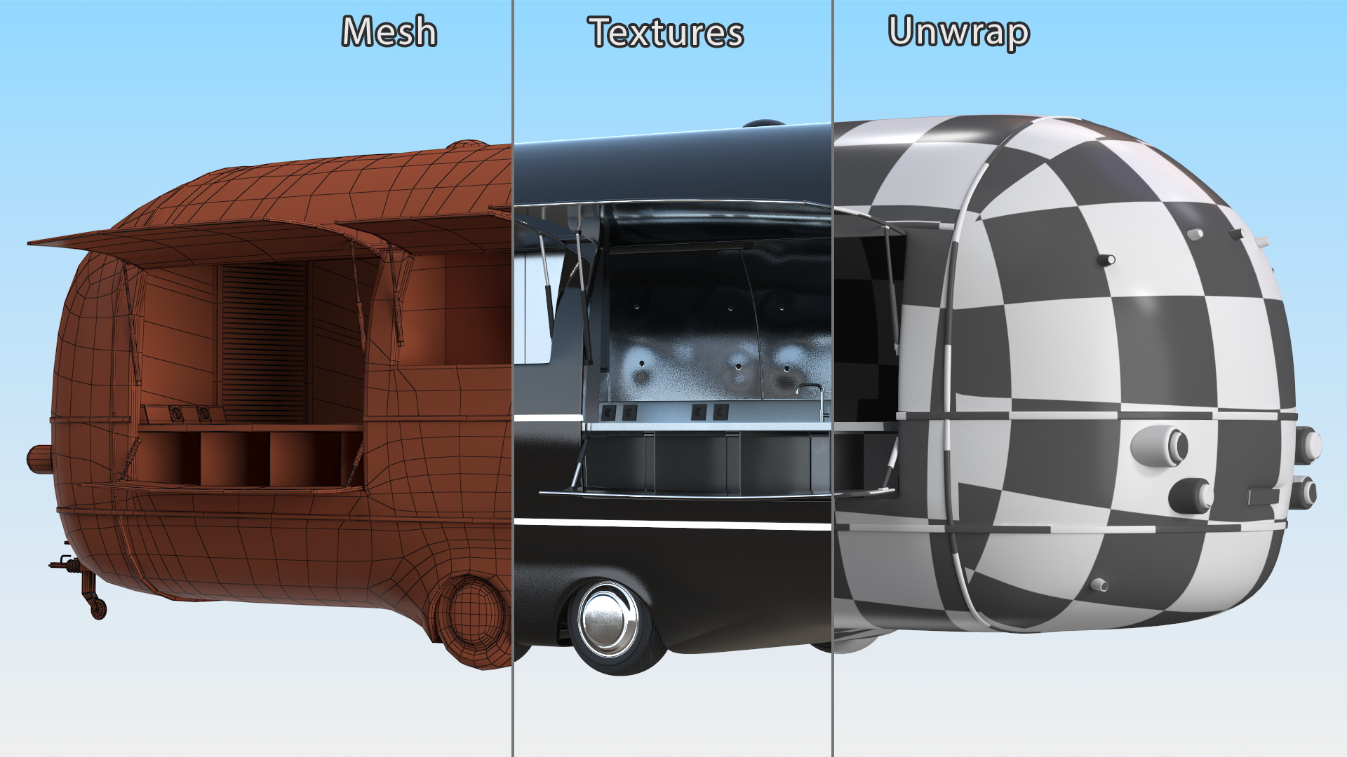 3D Food Vending Trailer Black Rigged model