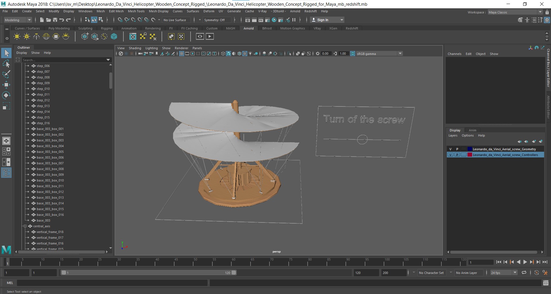 Leonardo Da Vinci Helicopter Wooden Concept Rigged for Maya 3D model