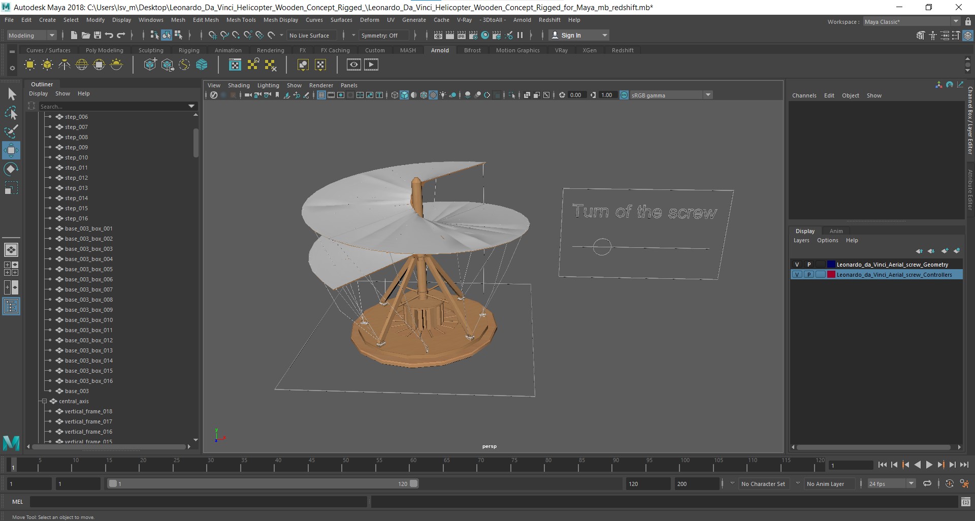 Leonardo Da Vinci Helicopter Wooden Concept Rigged for Maya 3D model