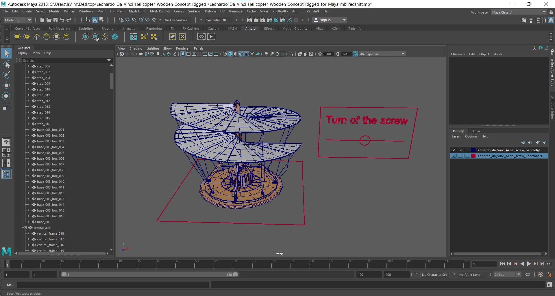 Leonardo Da Vinci Helicopter Wooden Concept Rigged for Maya 3D model