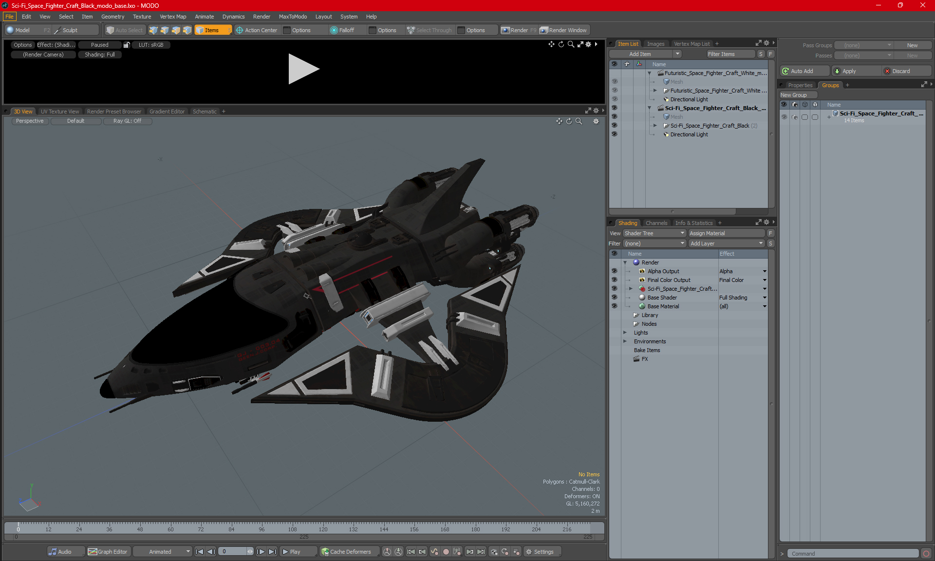 Sci-Fi Space Fighter Craft Black 3D