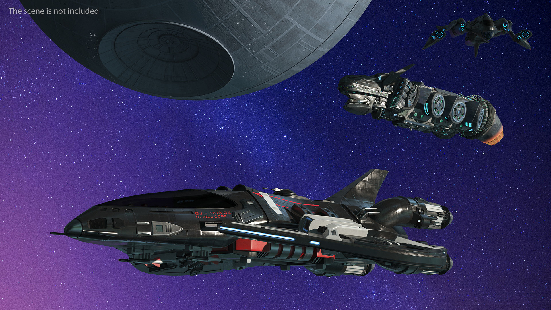 Sci-Fi Space Fighter Craft Black 3D