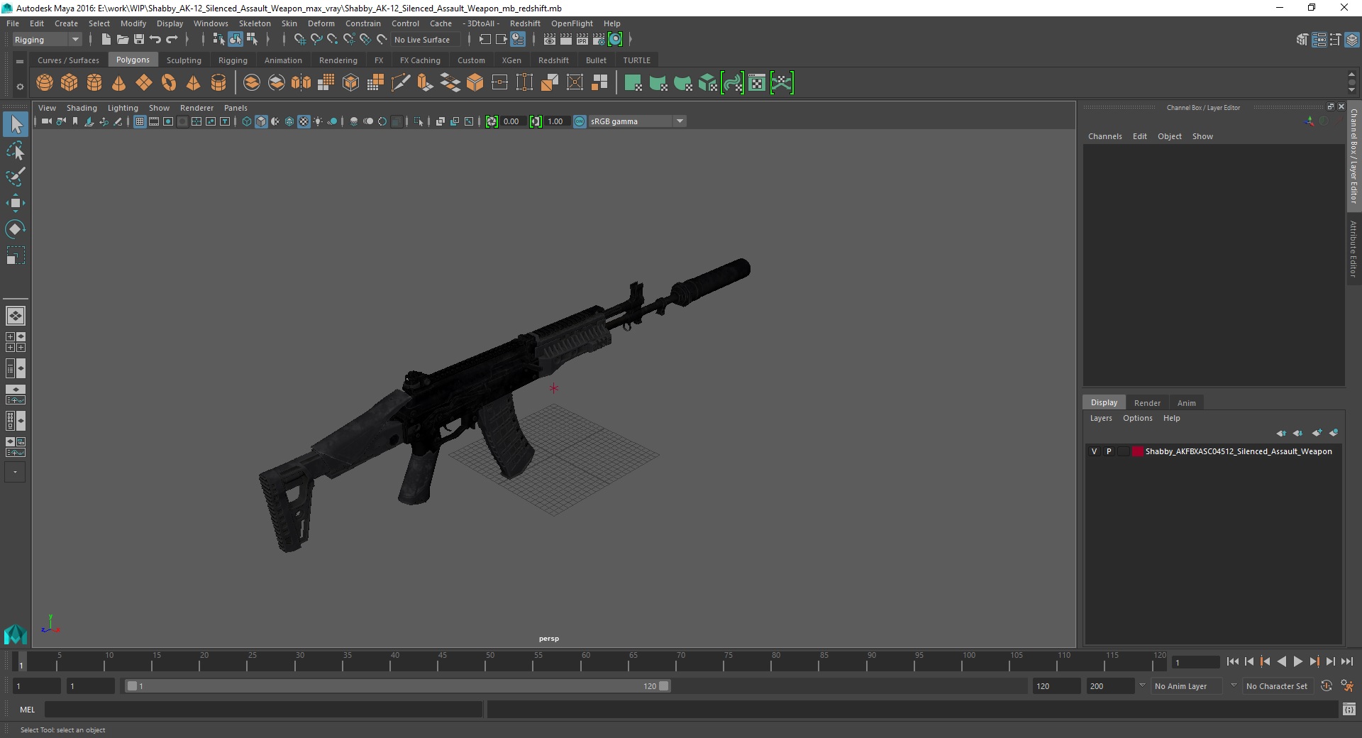 3D Shabby AK-12 Silenced Assault Weapon